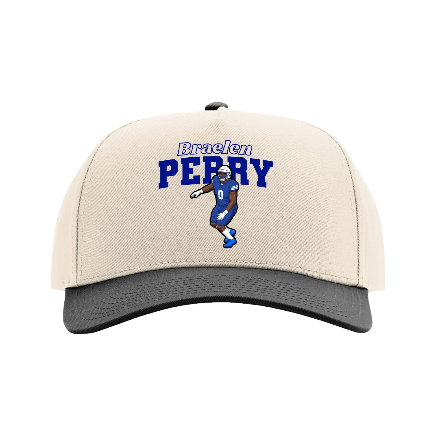 Full Fabric Five-Panel Champ Cap — Name Arch in Cream/Black