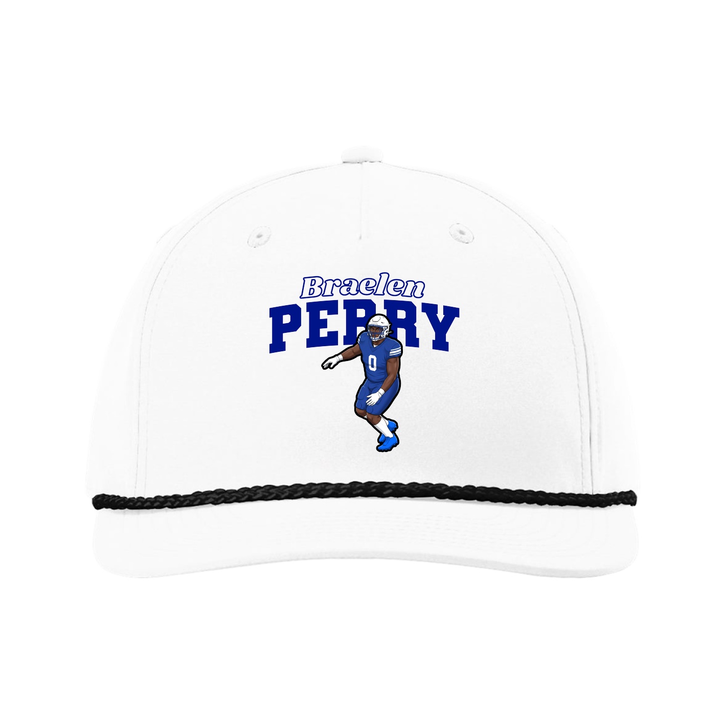 Five-Panel Classic Rope Cap — Name Arch in White