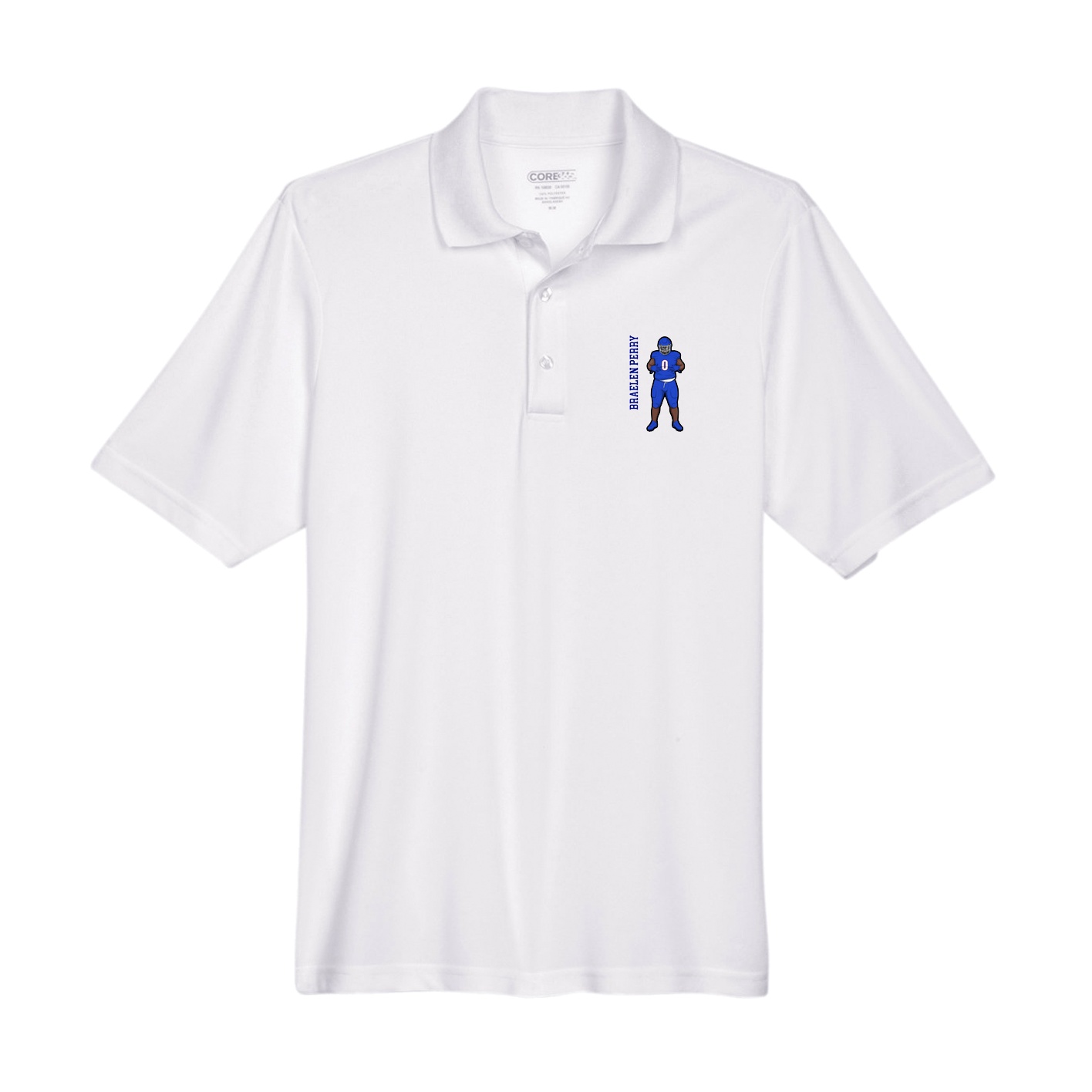 Performance Polo — Name Vertical in White