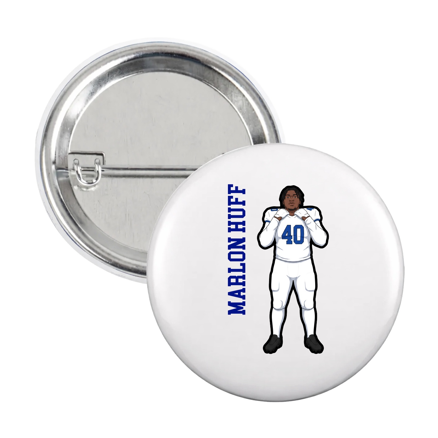 Game Day Button — Name Vertical in White
