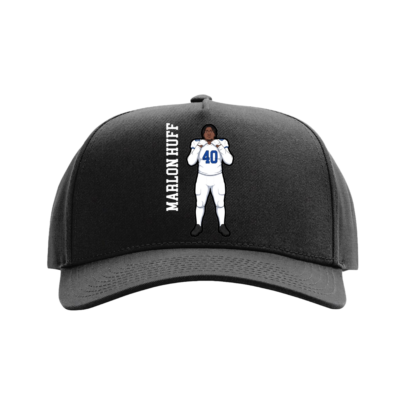 Full Fabric Five-Panel Champ Cap — Name Vertical in Black