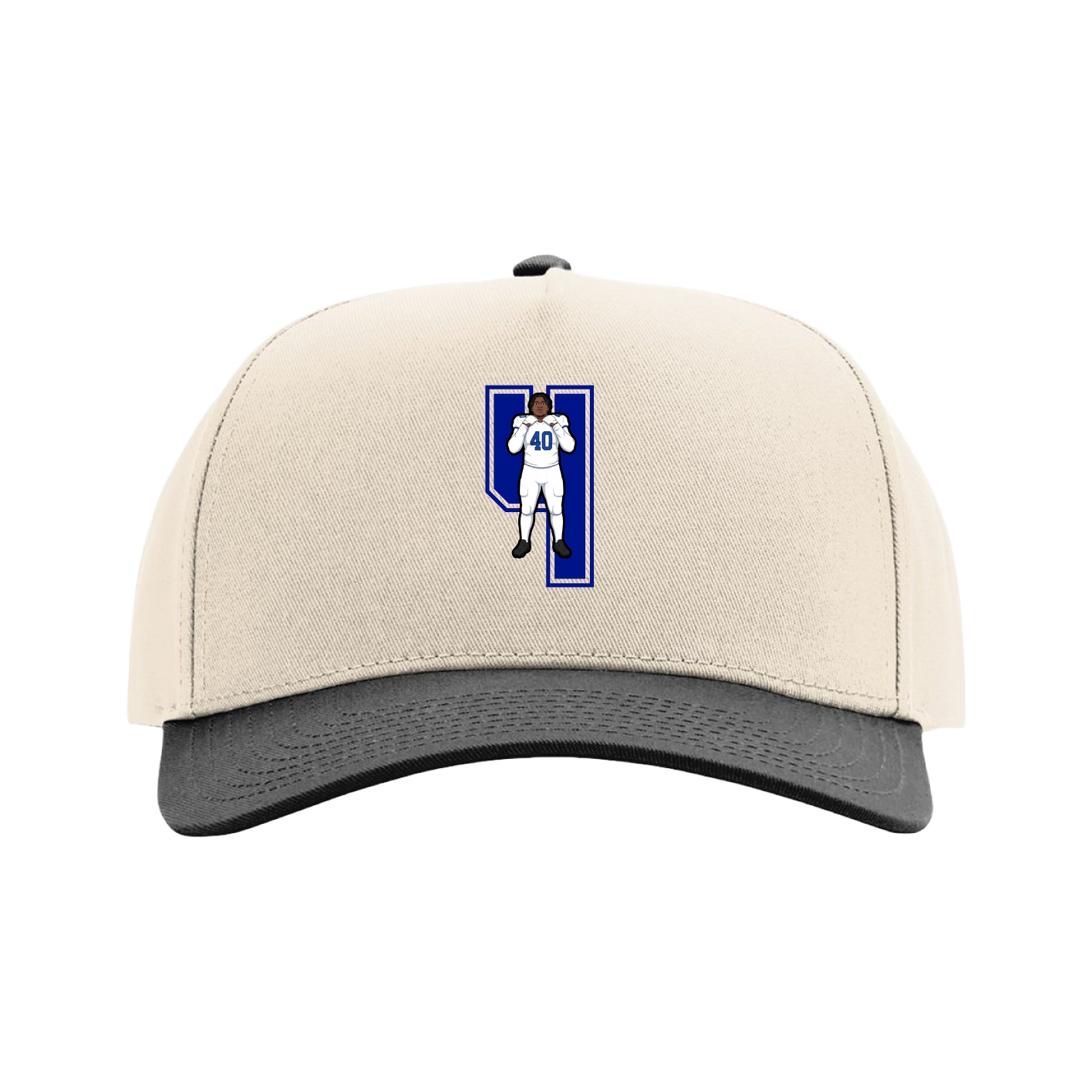 Full Fabric Five-Panel Champ Cap — Number in Cream/Black