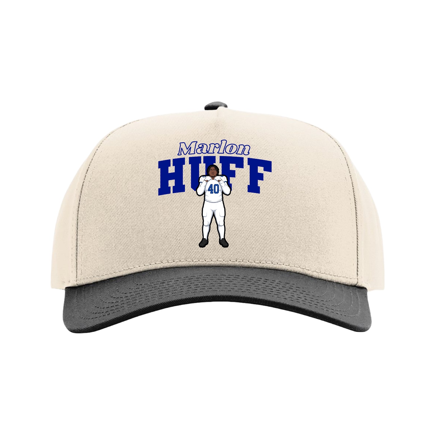 Full Fabric Five-Panel Champ Cap — Name Arch in Cream/Black