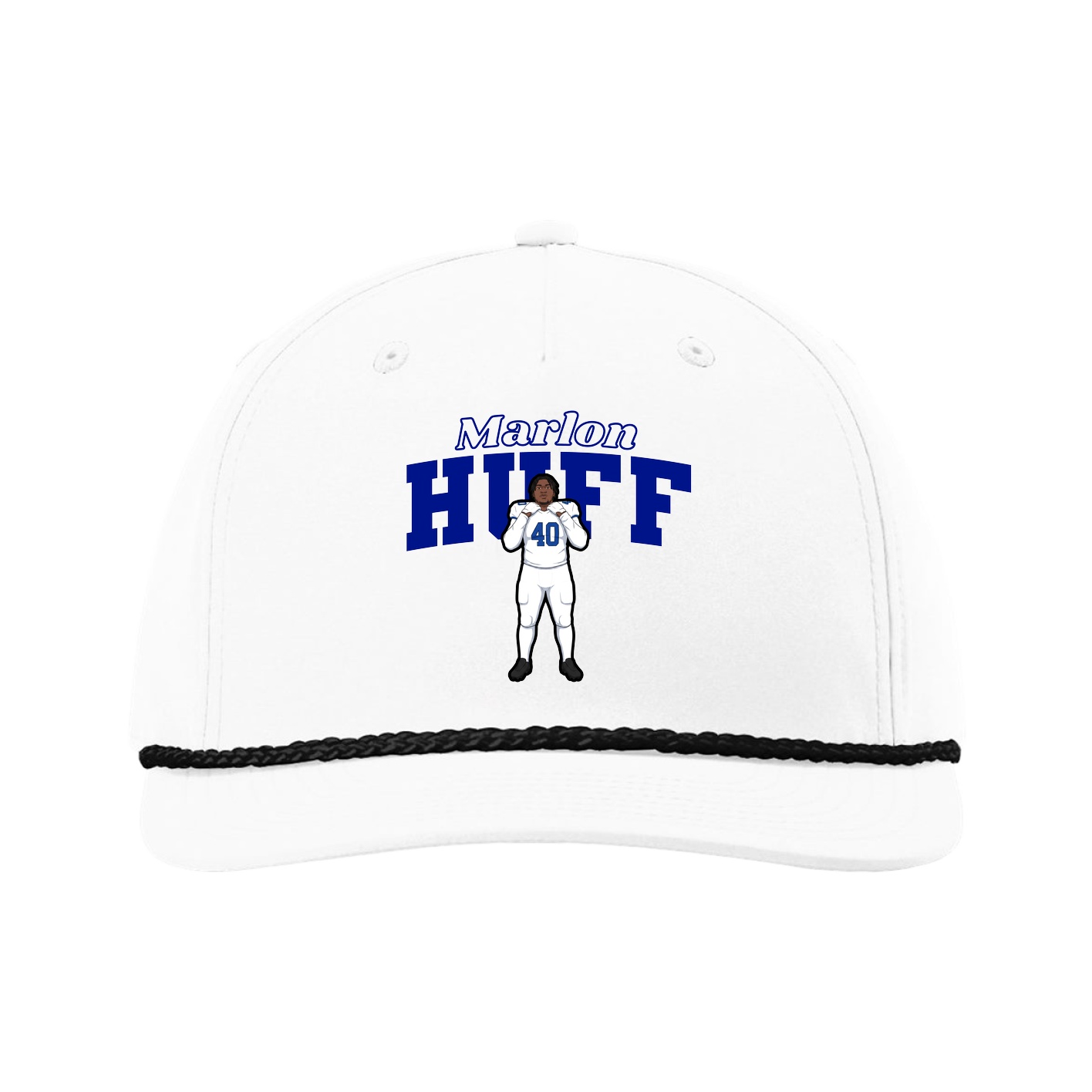 Five-Panel Classic Rope Cap — Name Arch in White