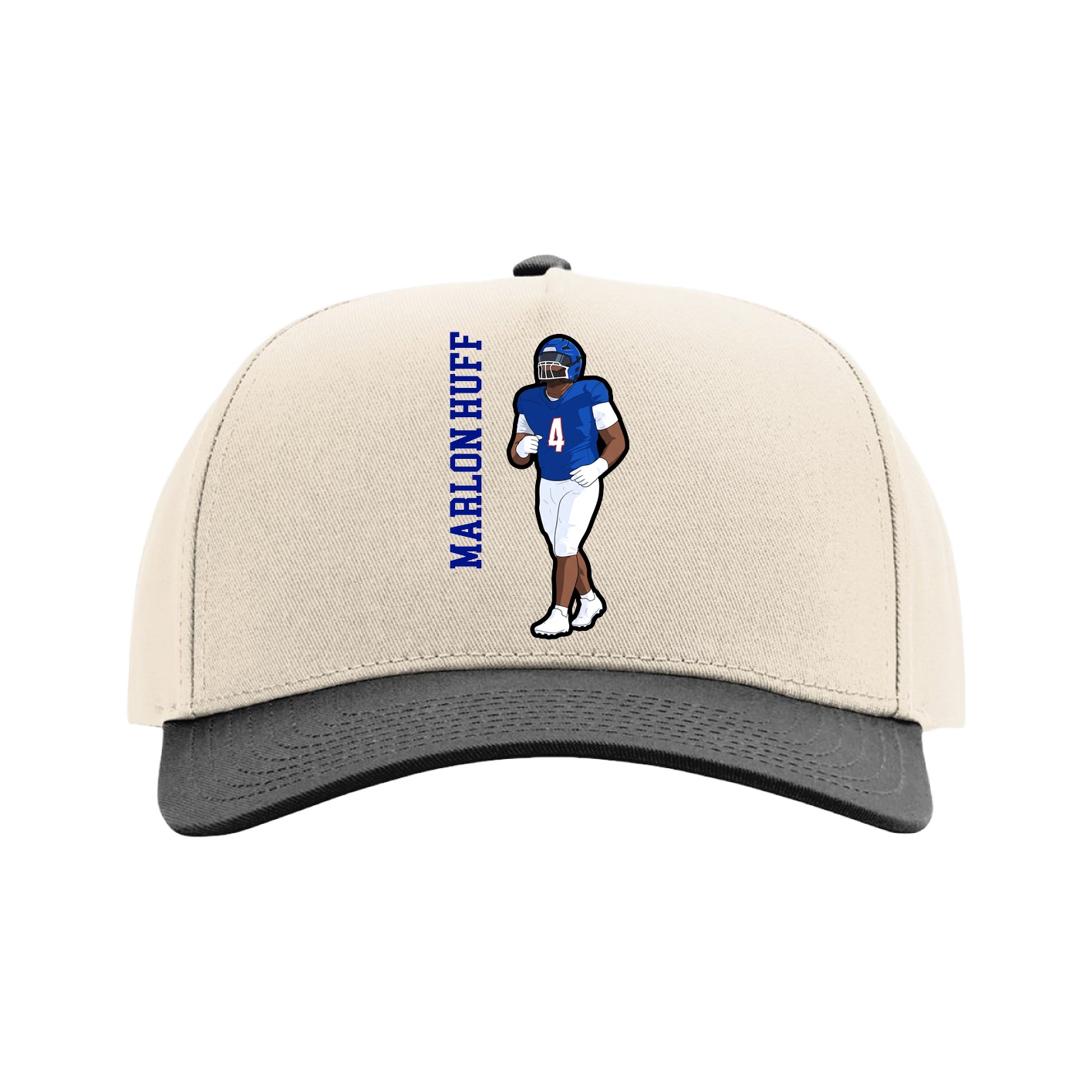 Full Fabric Five-Panel Champ Cap — Name Vertical in Cream/Black