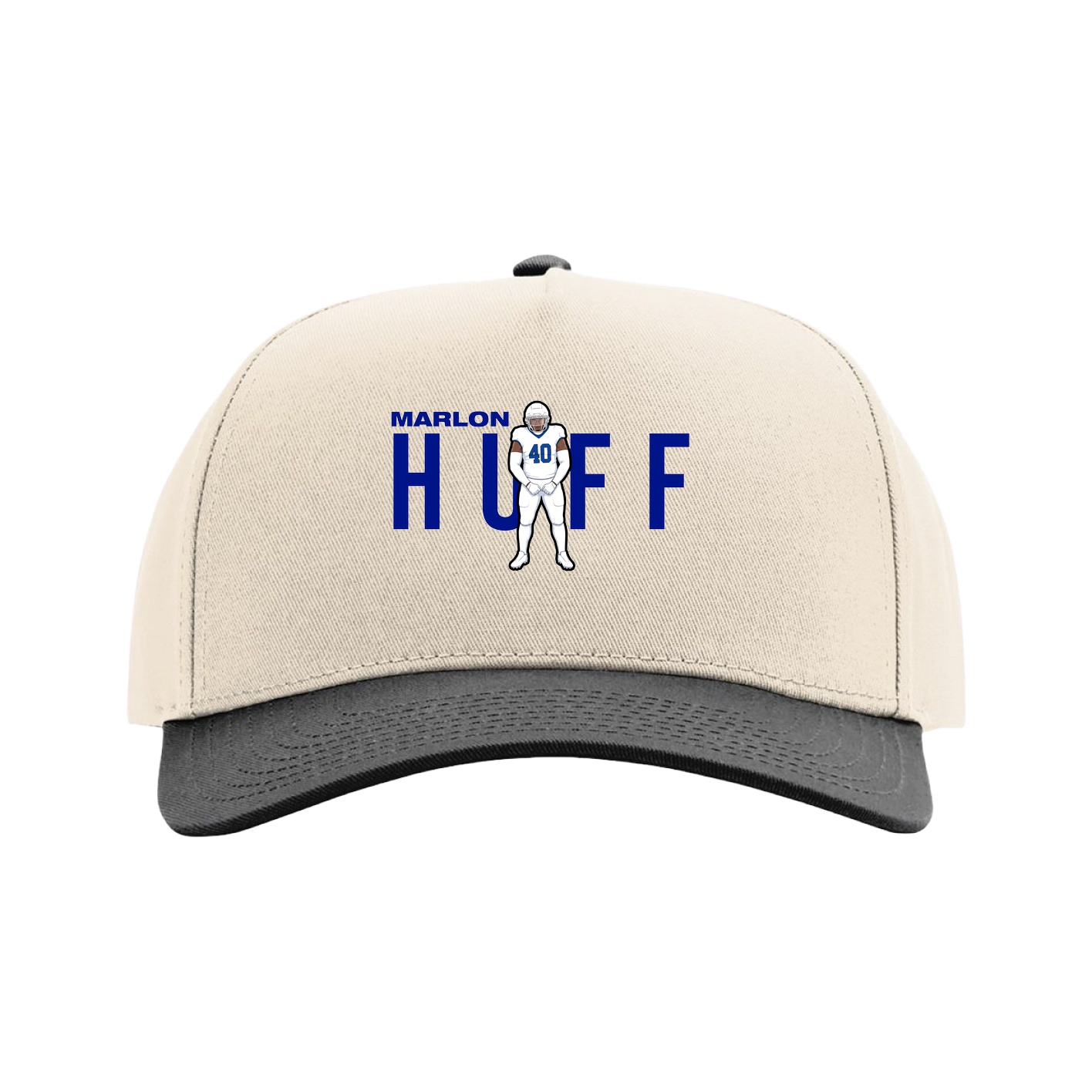 Full Fabric Five-Panel Champ Cap — Player Name in Cream/Black
