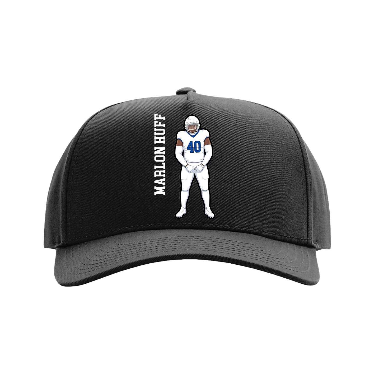 Full Fabric Five-Panel Champ Cap — Name Vertical in Black