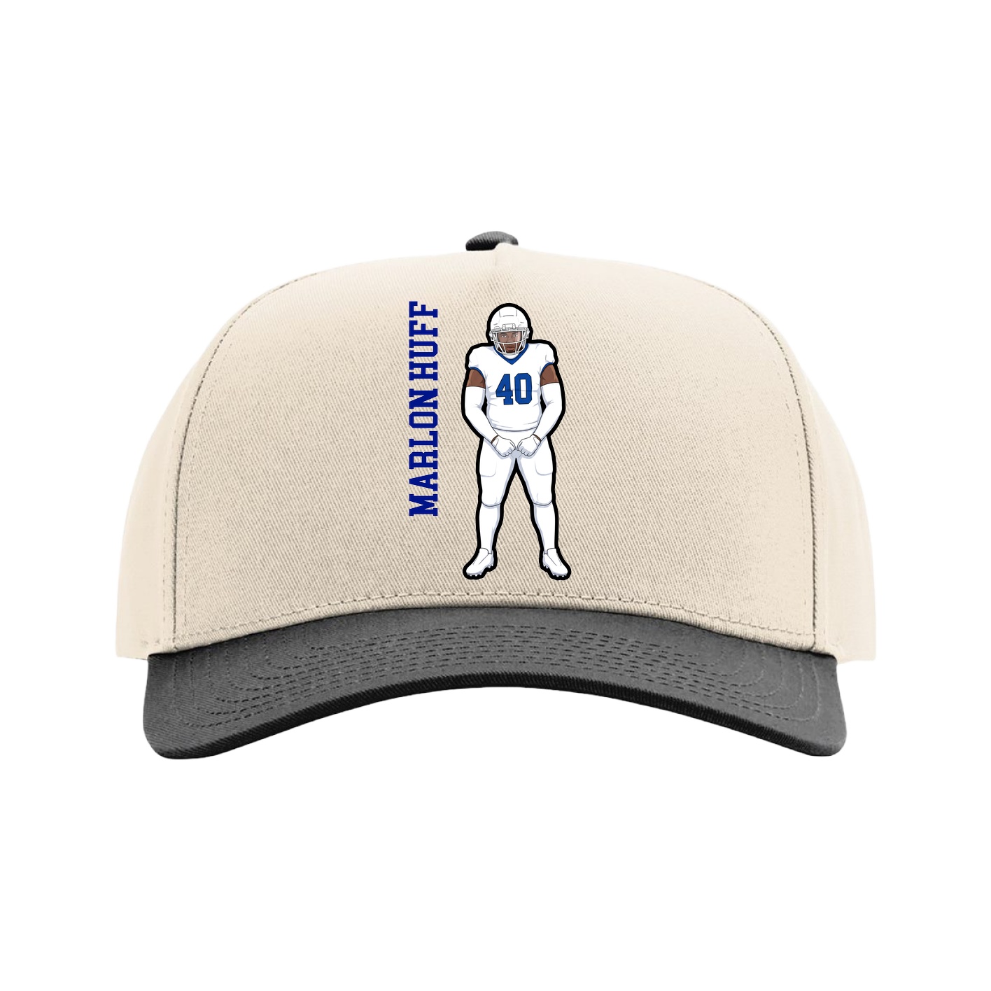Full Fabric Five-Panel Champ Cap — Name Vertical in Cream/Black