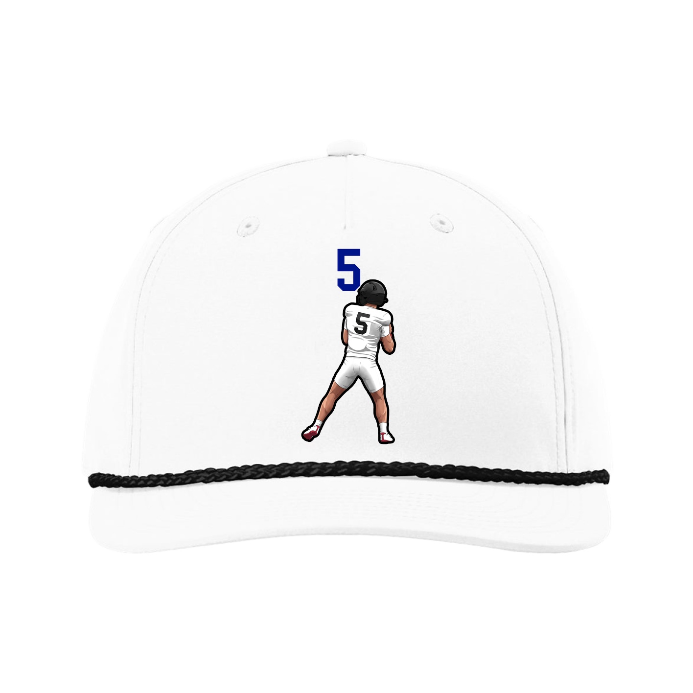 Five-Panel Classic Rope Cap — Number Top in White