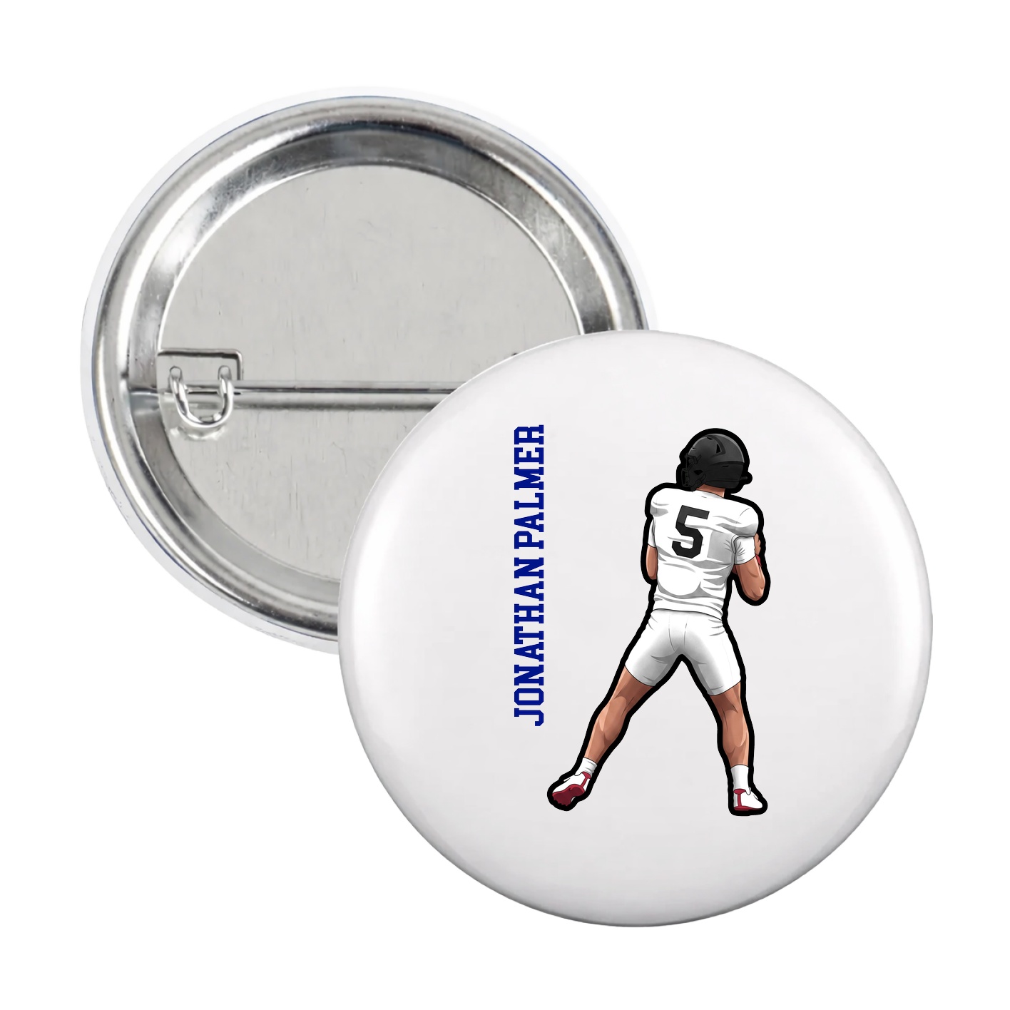 Game Day Button — Name Vertical in White