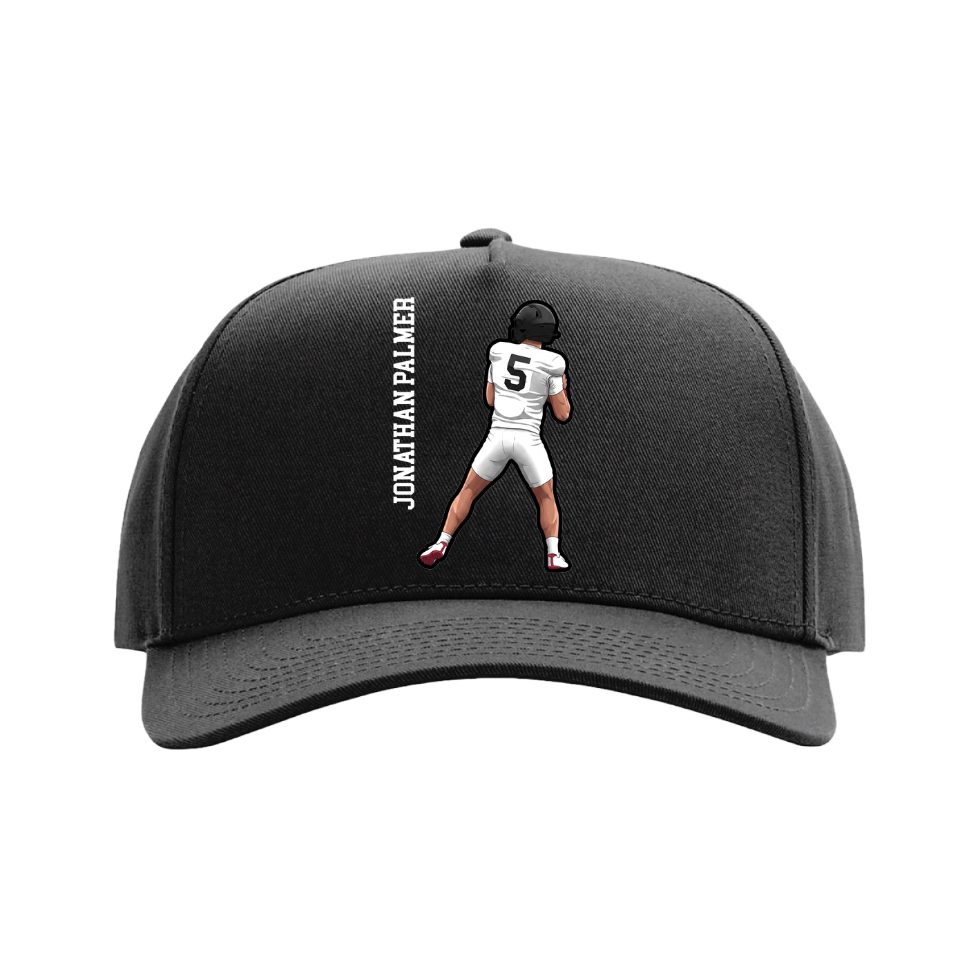 Full Fabric Five-Panel Champ Cap — Name Vertical in Black