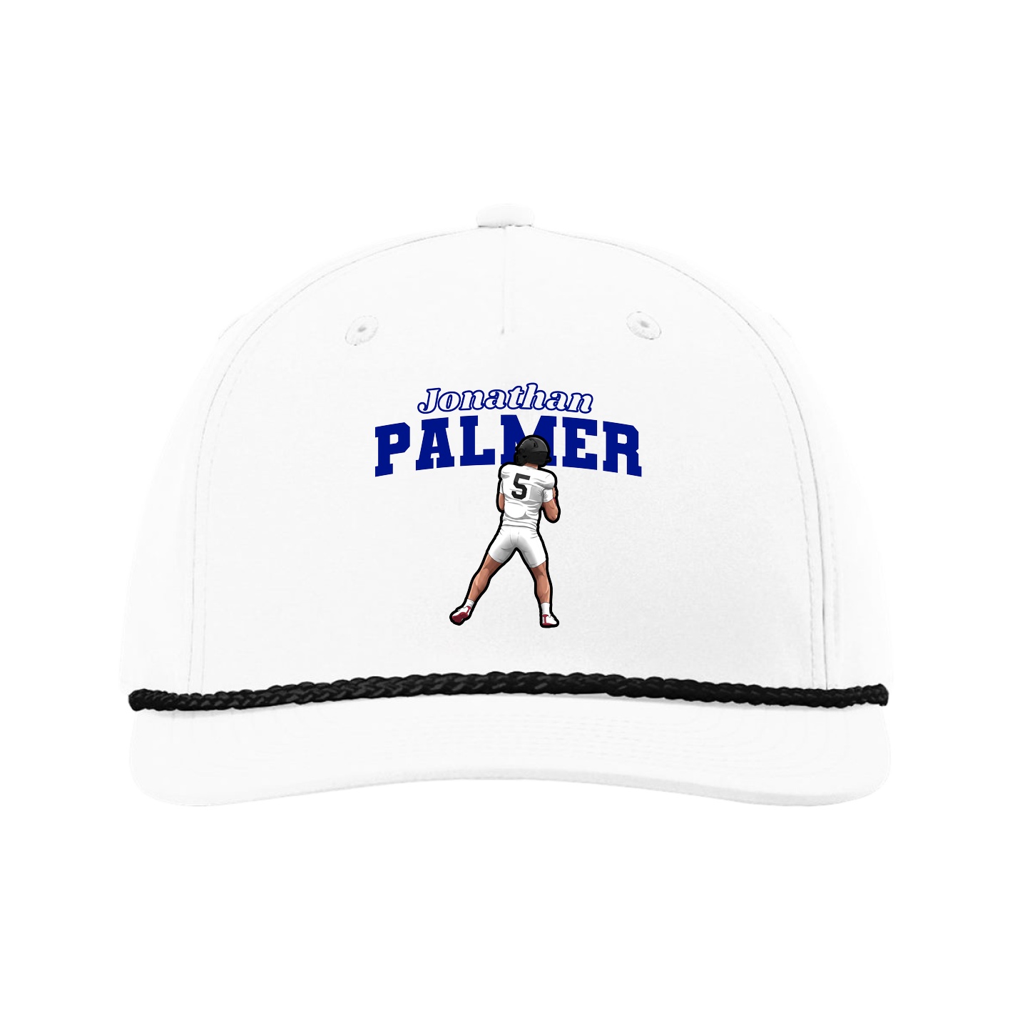 Five-Panel Classic Rope Cap — Name Arch in White