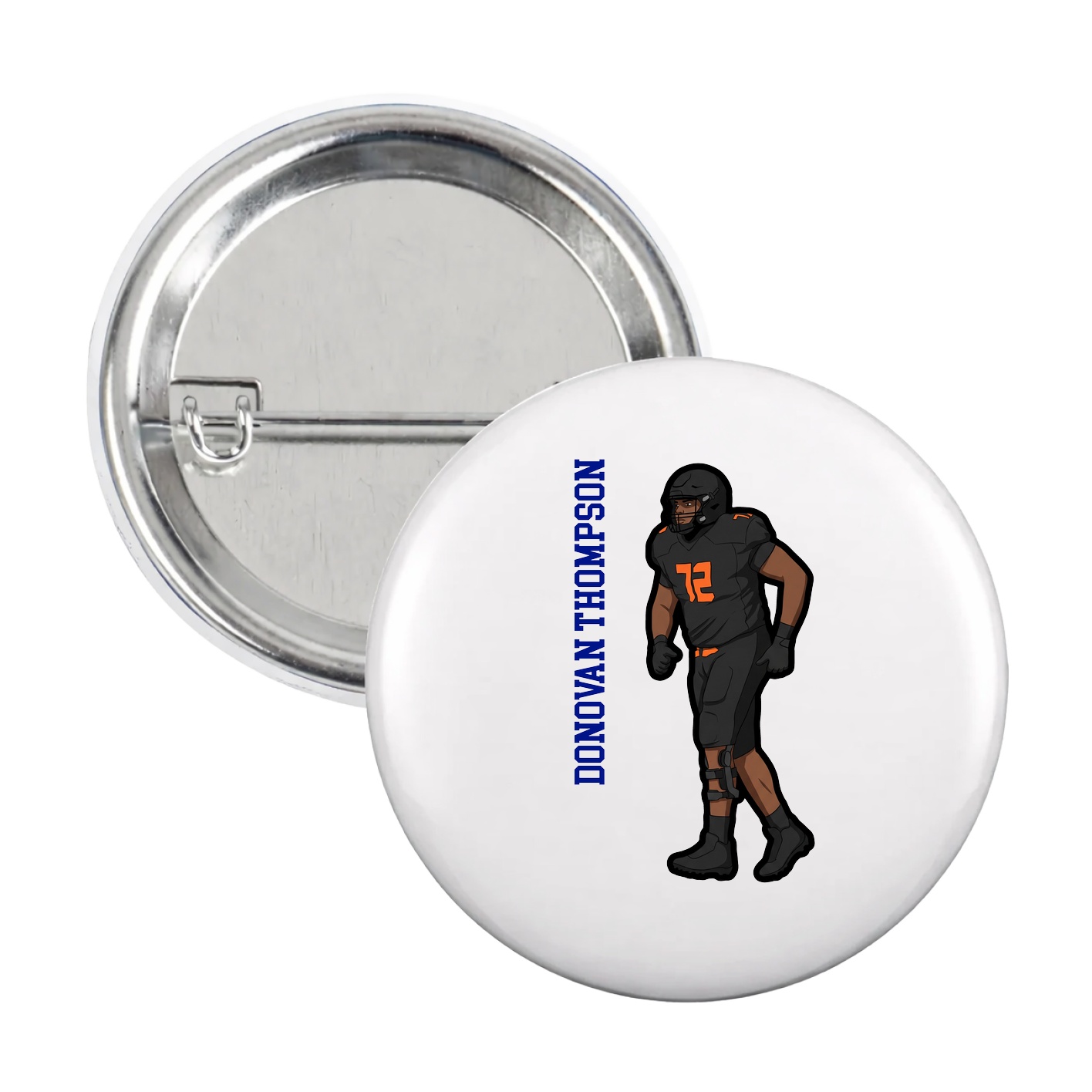 Game Day Button — Name Vertical in White