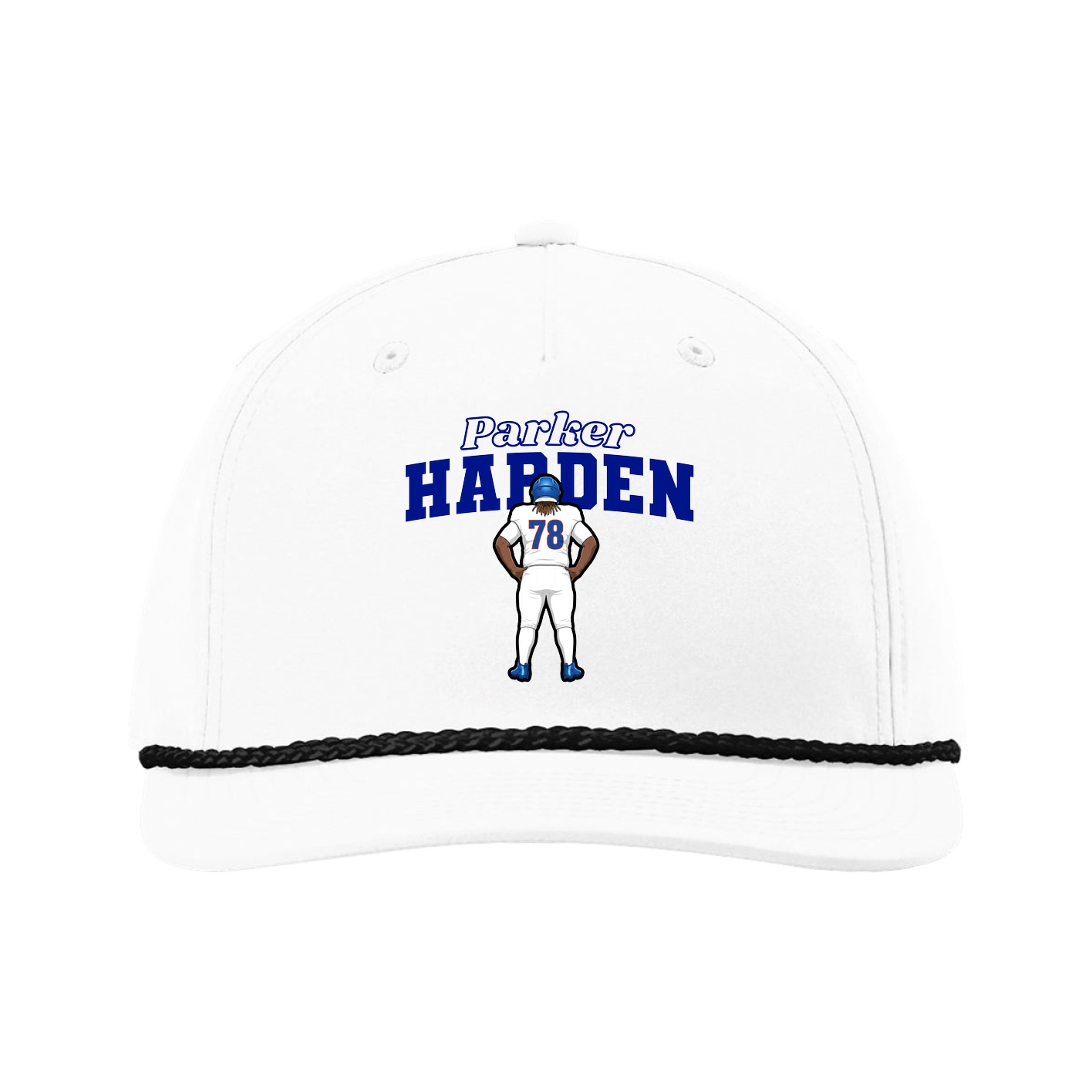 Five-Panel Classic Rope Cap — Name Arch in White