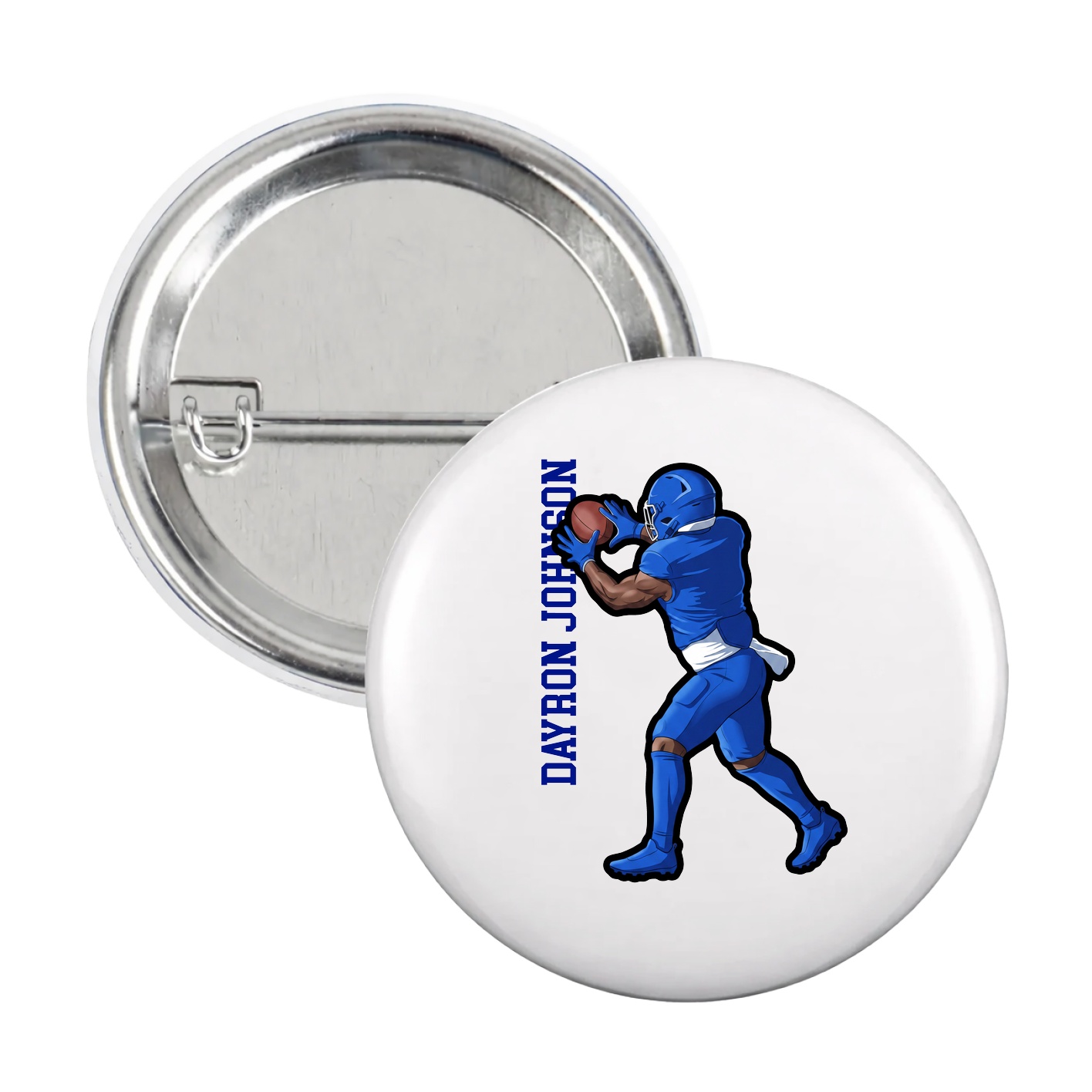 Game Day Button — Name Vertical in White