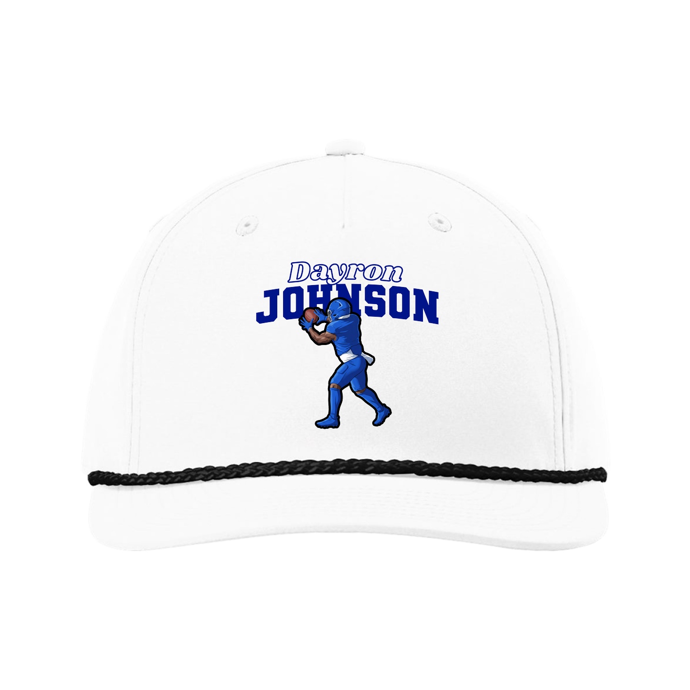 Five-Panel Classic Rope Cap — Name Arch in White