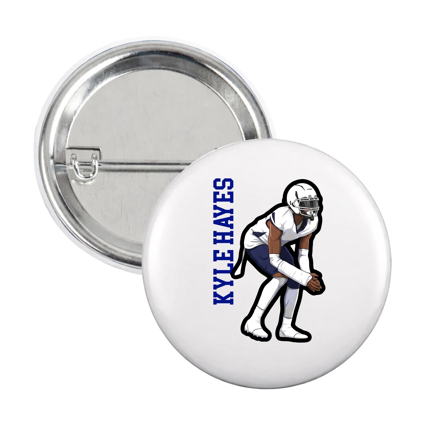 Game Day Button — Name Vertical in White