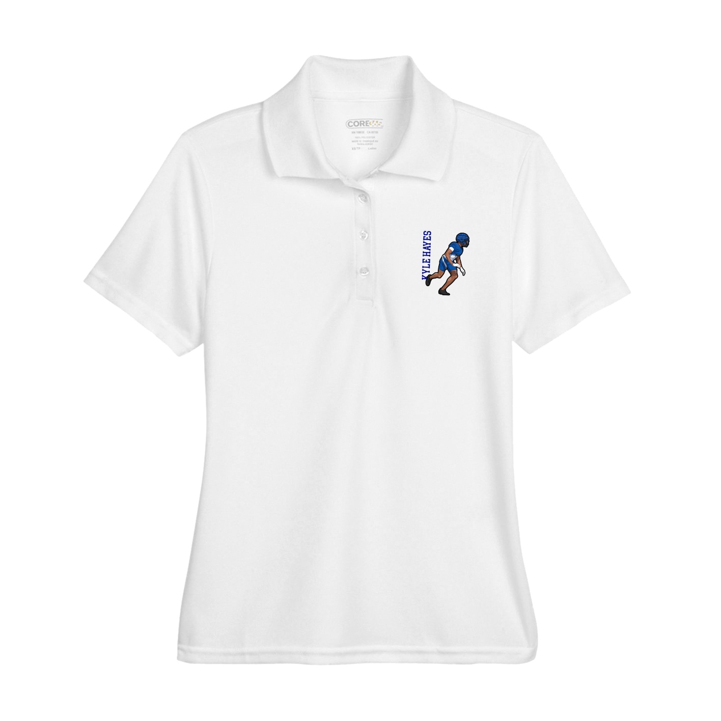 Womens Performance Polo — Name Vertical in White