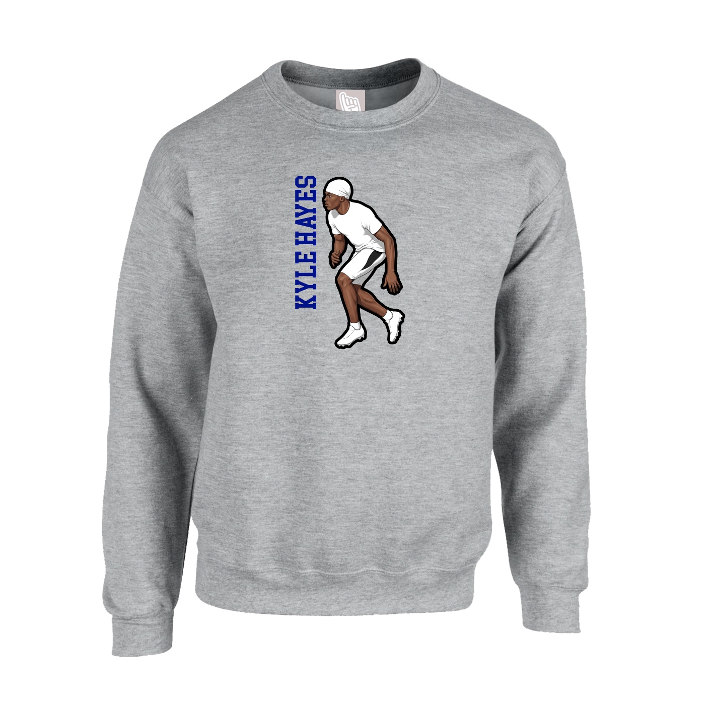 Fleece Crew — Name Vertical in Grey