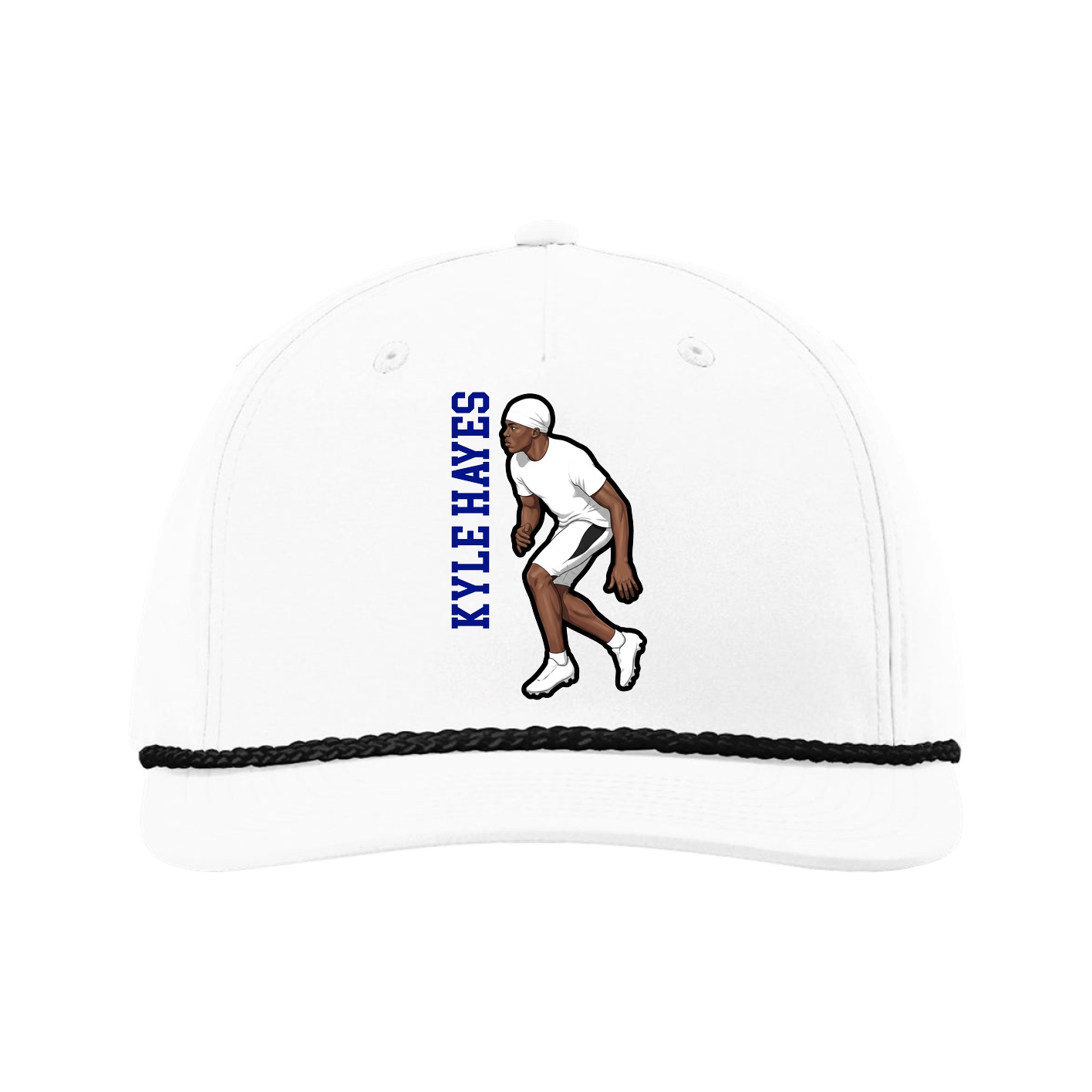 Five-Panel Classic Rope Cap — Name Vertical in White
