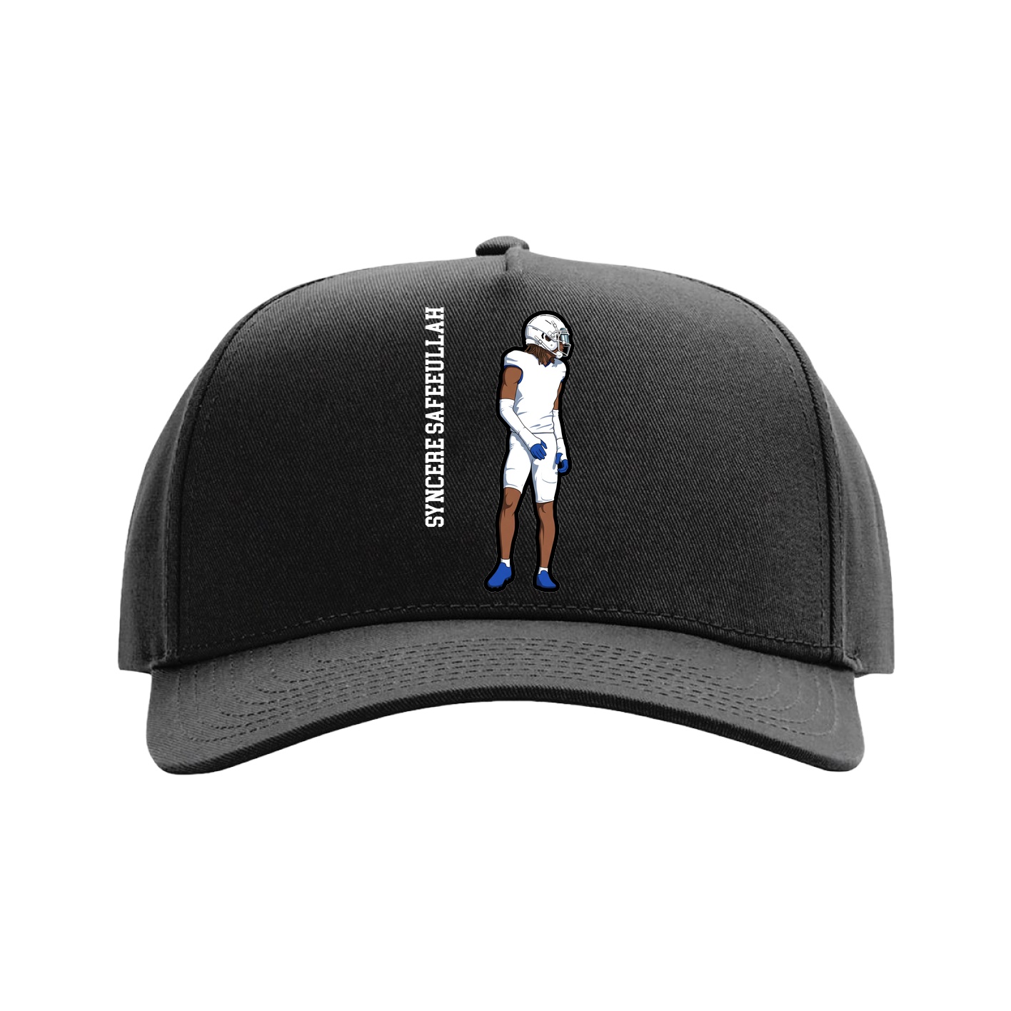 Full Fabric Five-Panel Champ Cap — Name Vertical in Black