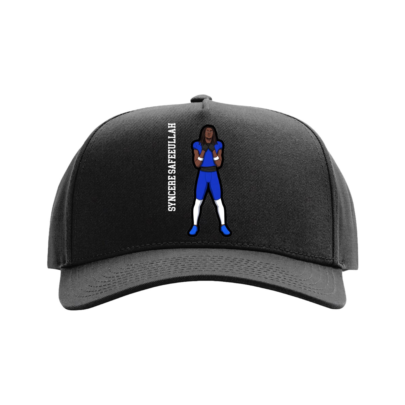 Full Fabric Five-Panel Champ Cap — Name Vertical in Black