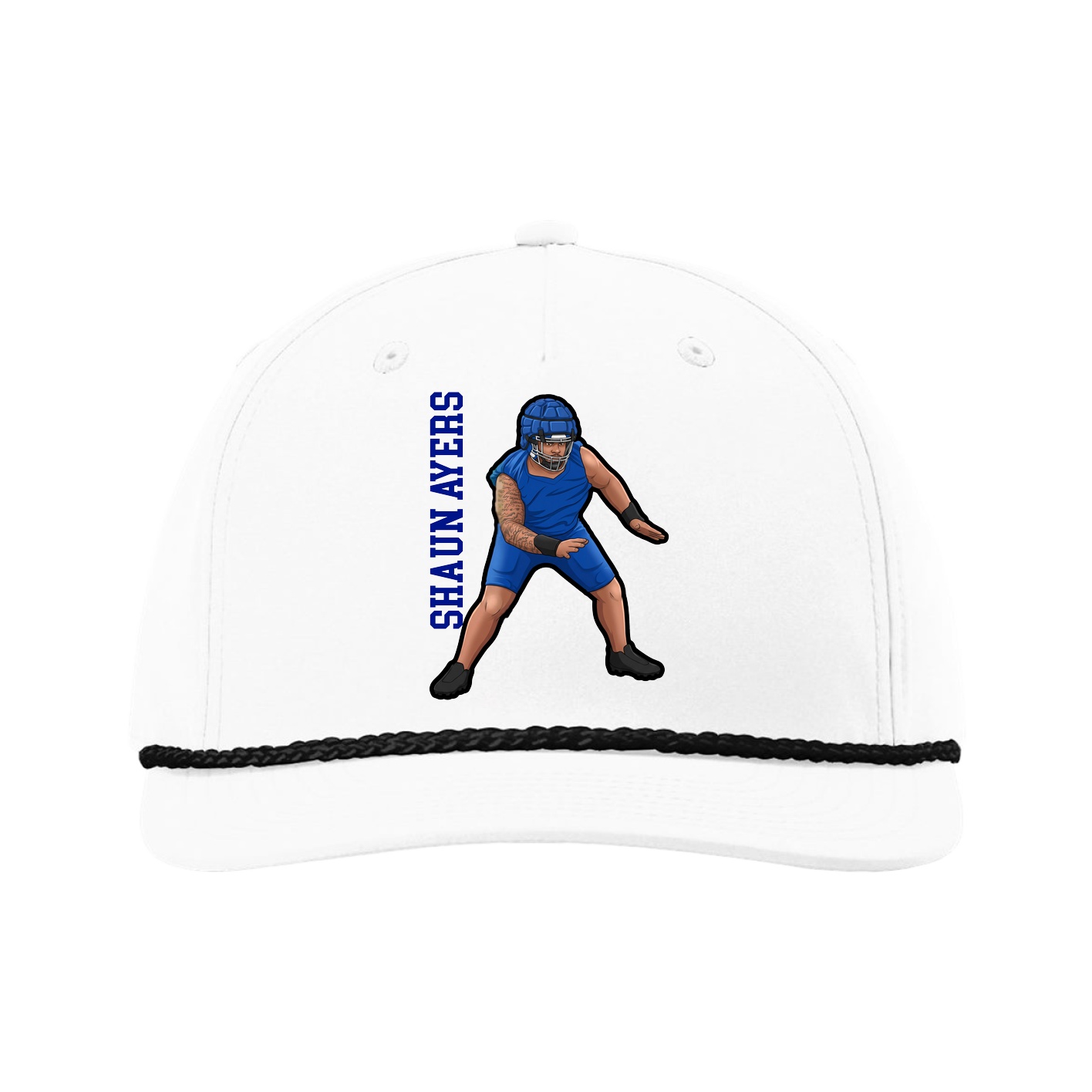 Five-Panel Classic Rope Cap — Name Vertical in White