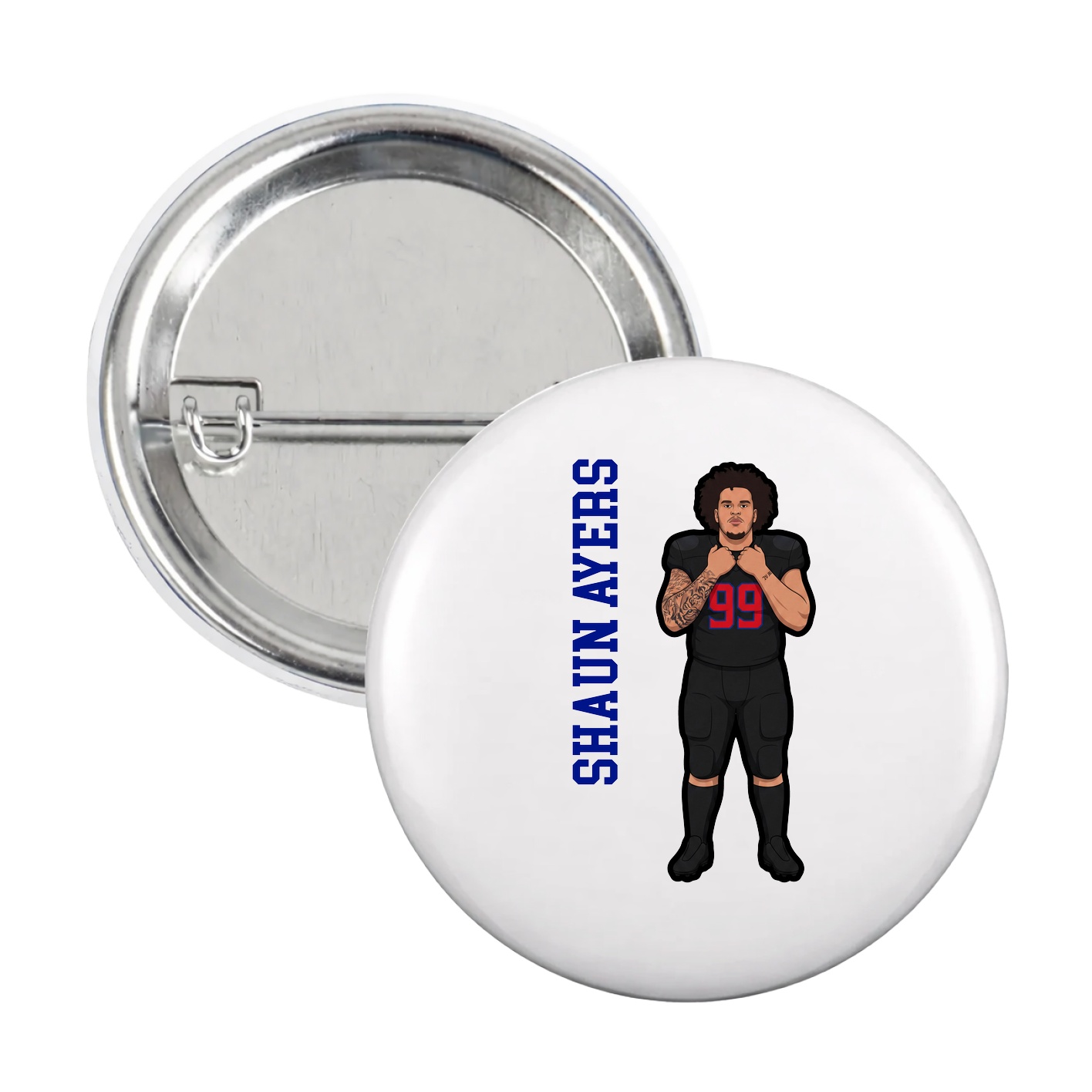 Game Day Button — Name Vertical in White