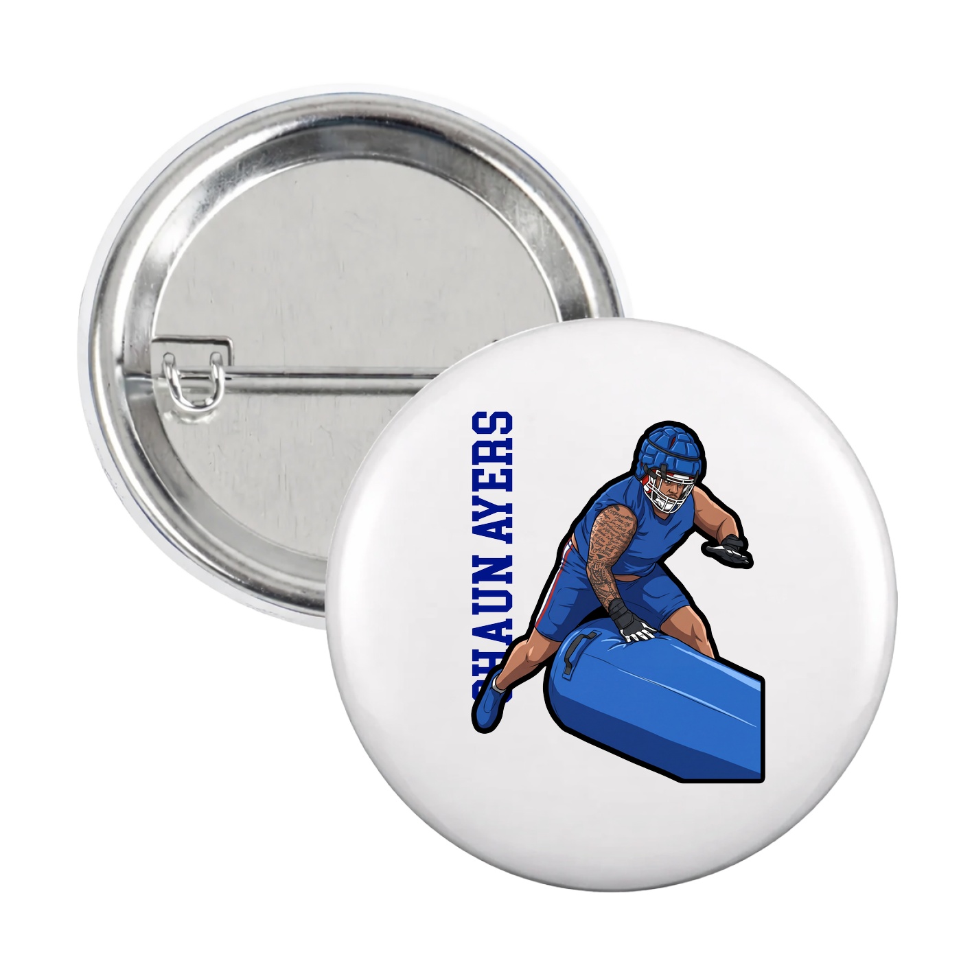 Game Day Button — Name Vertical in White