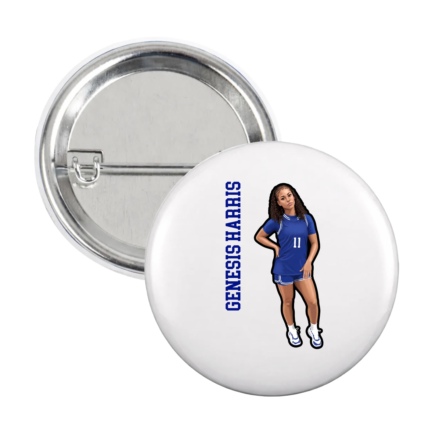 Game Day Button — Name Vertical in White