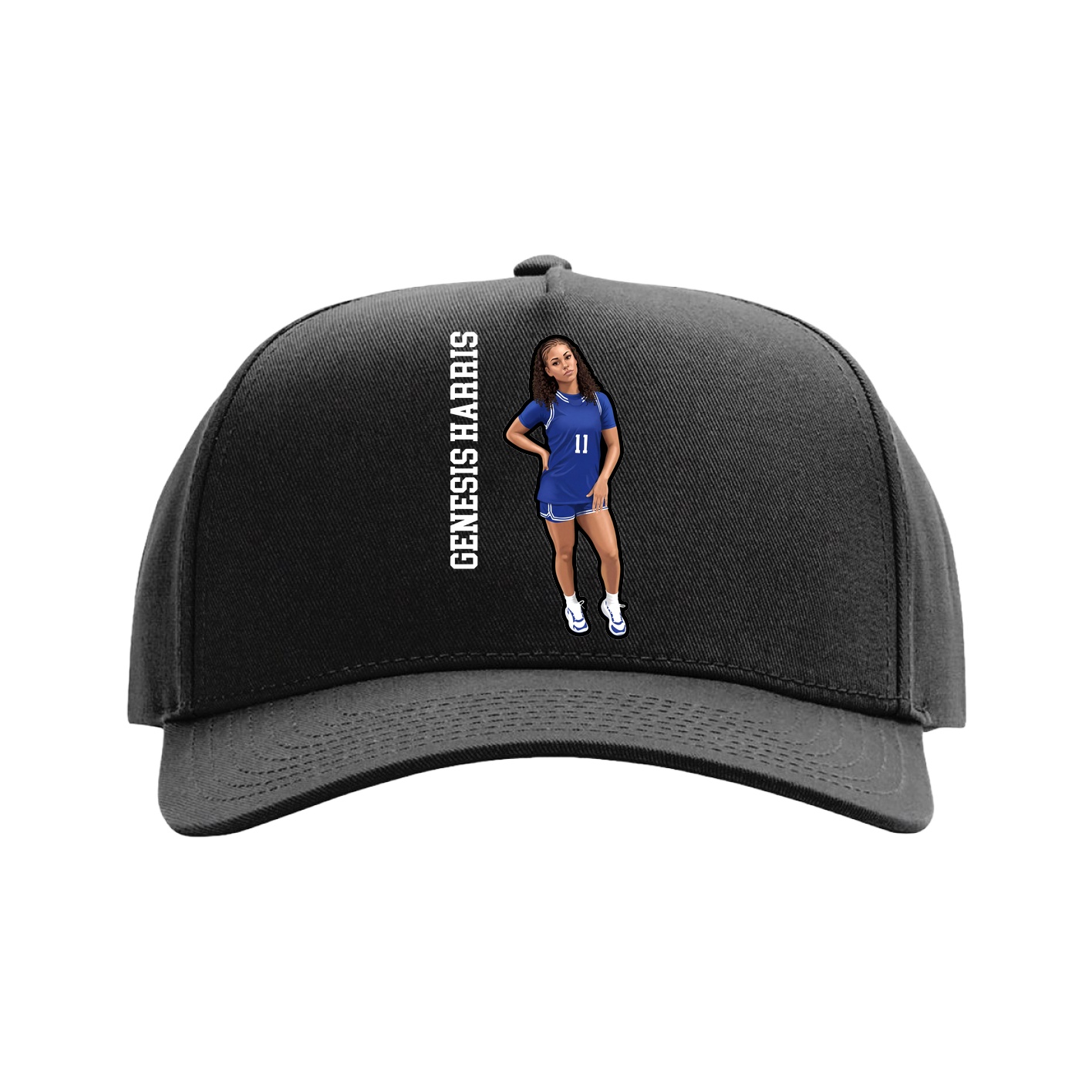 Full Fabric Five-Panel Champ Cap — Name Vertical in Black