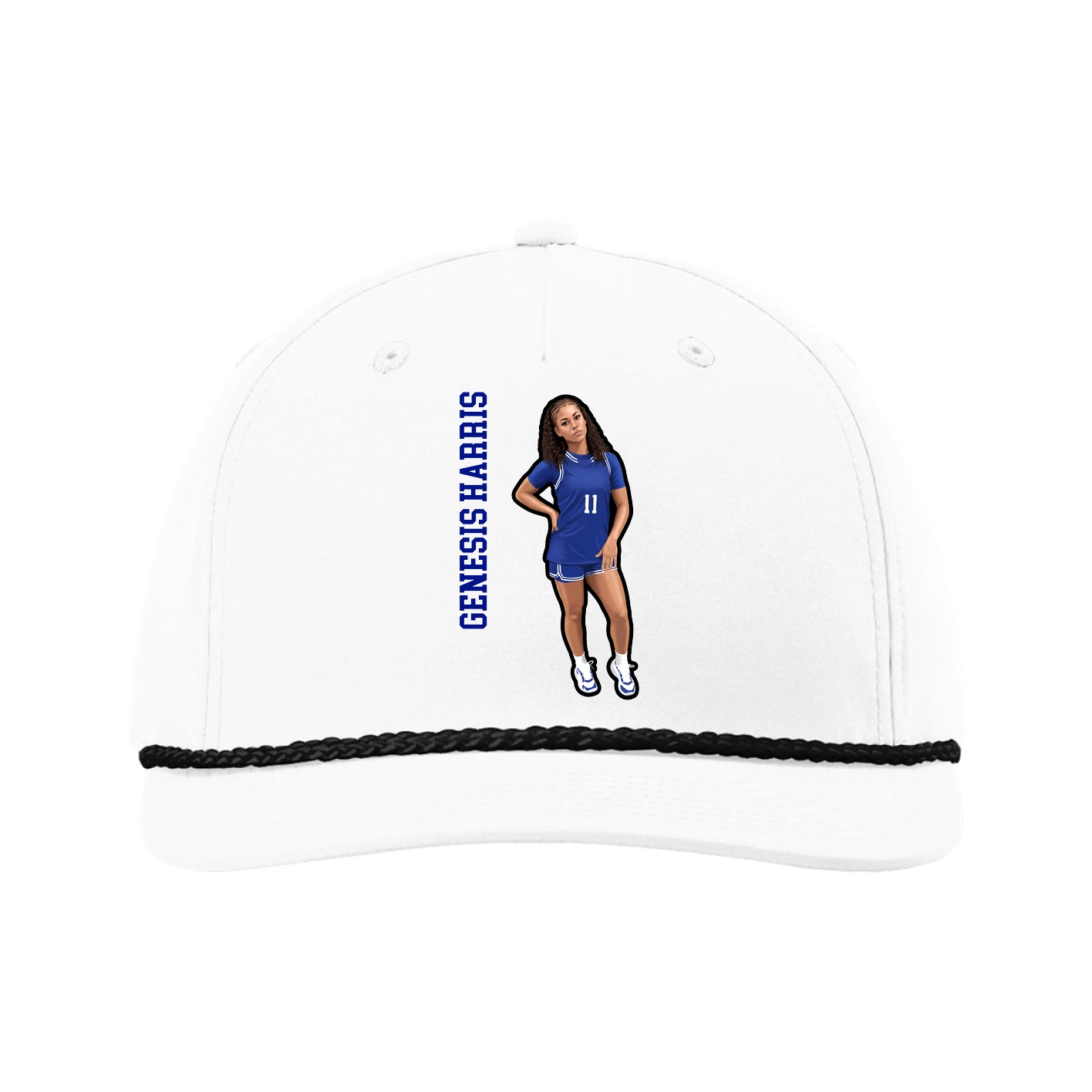 Five-Panel Classic Rope Cap — Name Vertical in White
