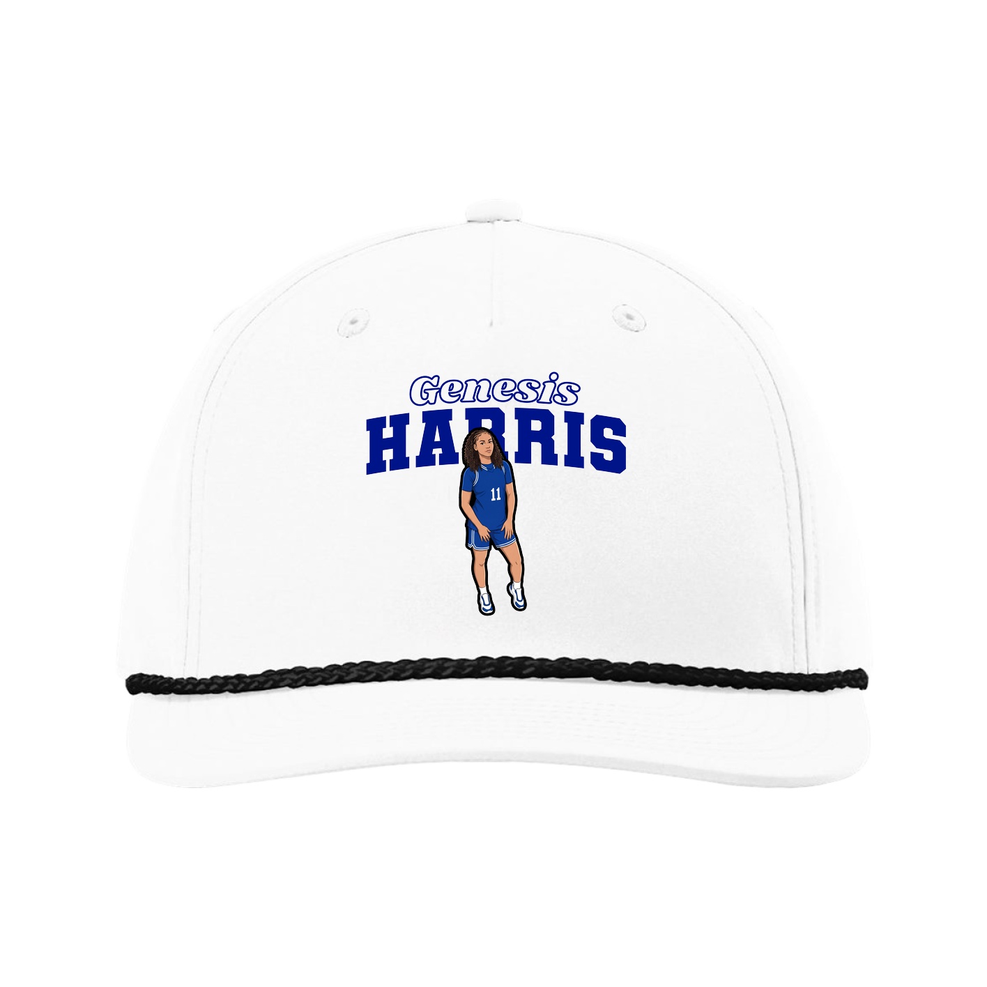 Five-Panel Classic Rope Cap — Name Arch in White