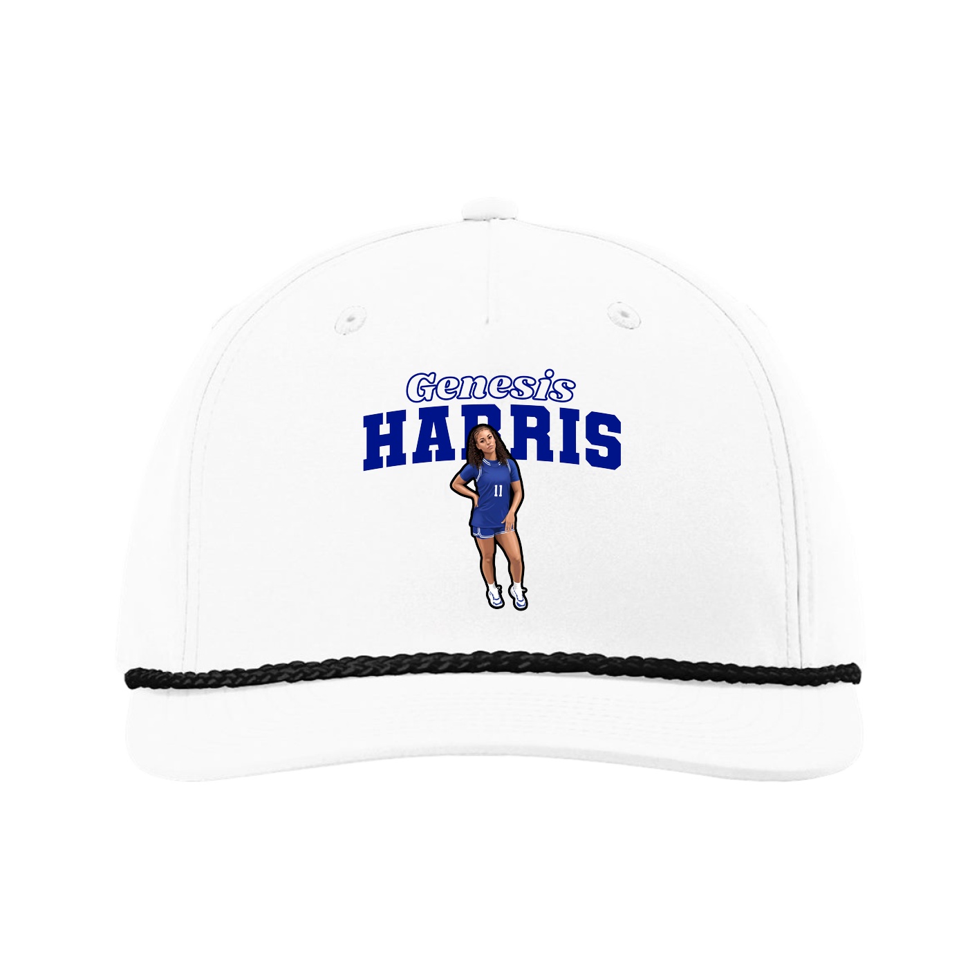 Five-Panel Classic Rope Cap — Name Arch in White