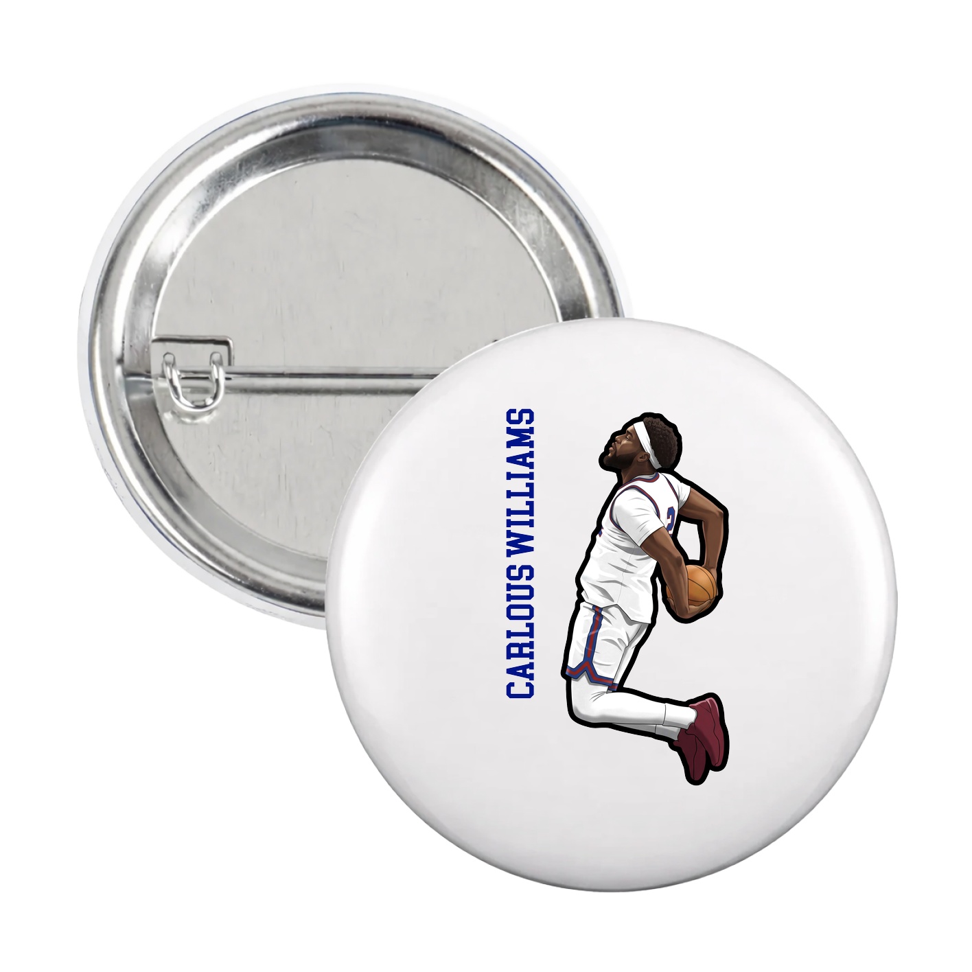Game Day Button — Name Vertical in White