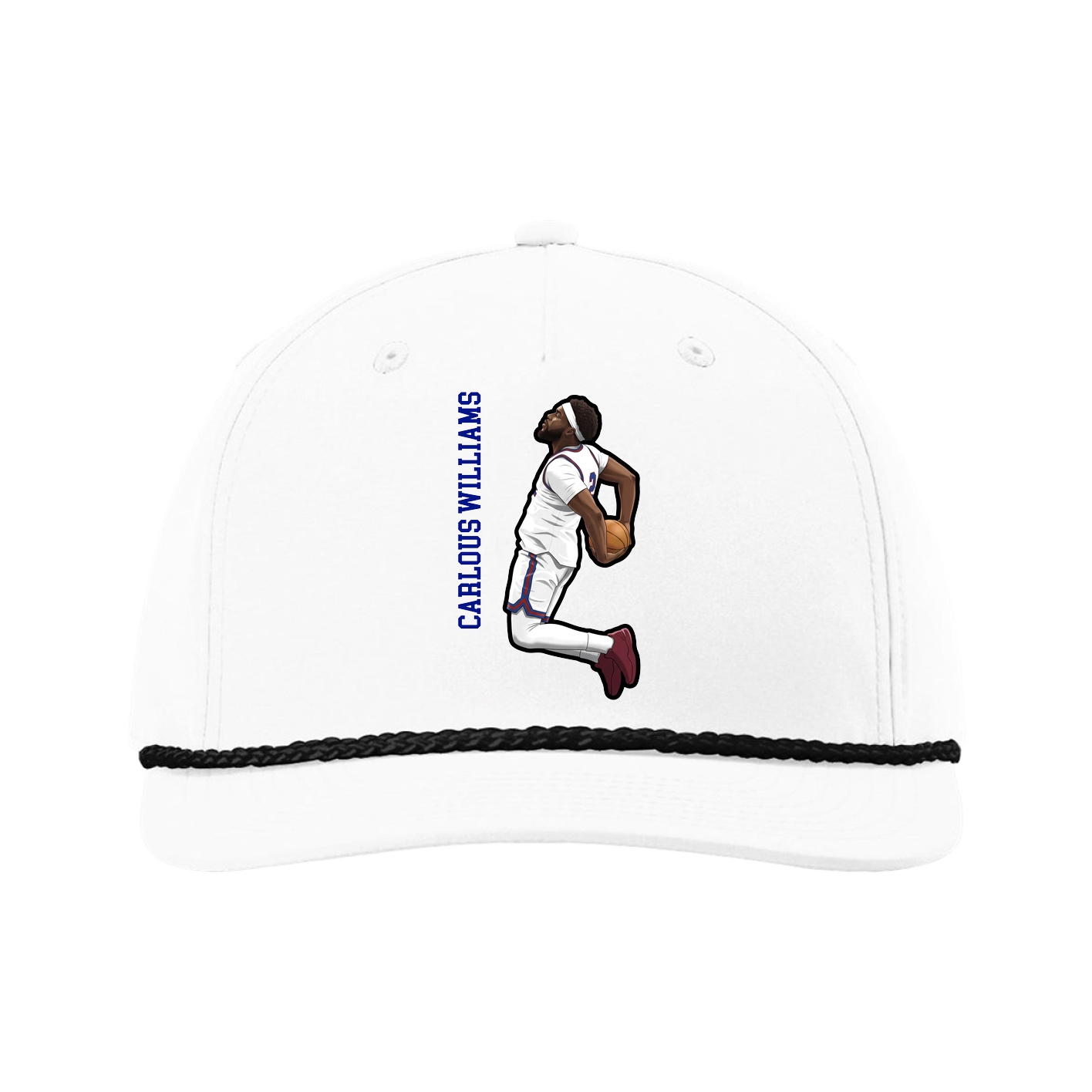 Five-Panel Classic Rope Cap — Name Vertical in White