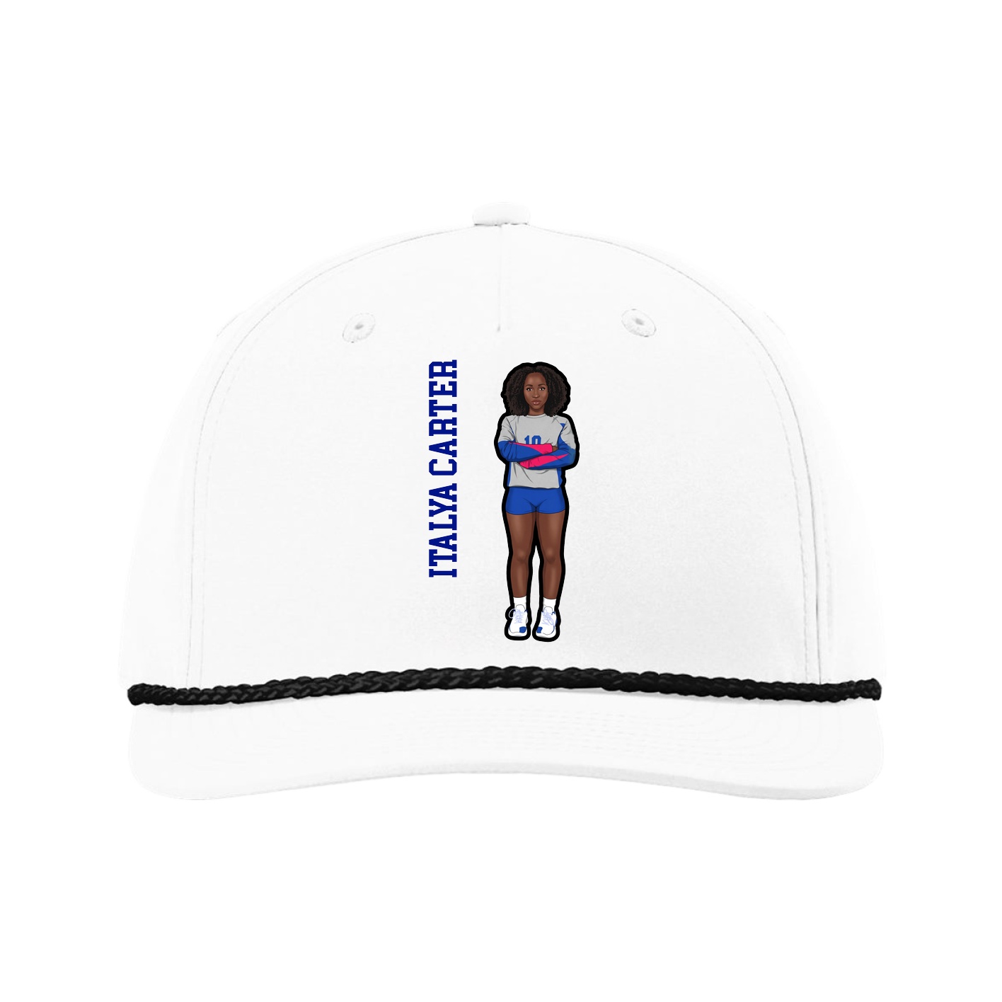 Five-Panel Classic Rope Cap — Name Vertical in White