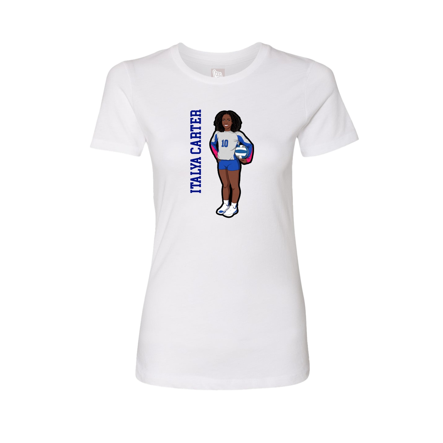 Fitted Women's Tee — Name Vertical in White