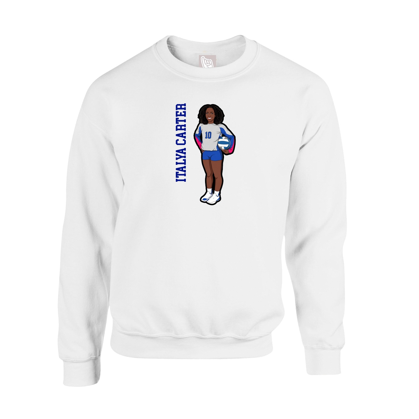 Fleece Crew — Name Vertical in White