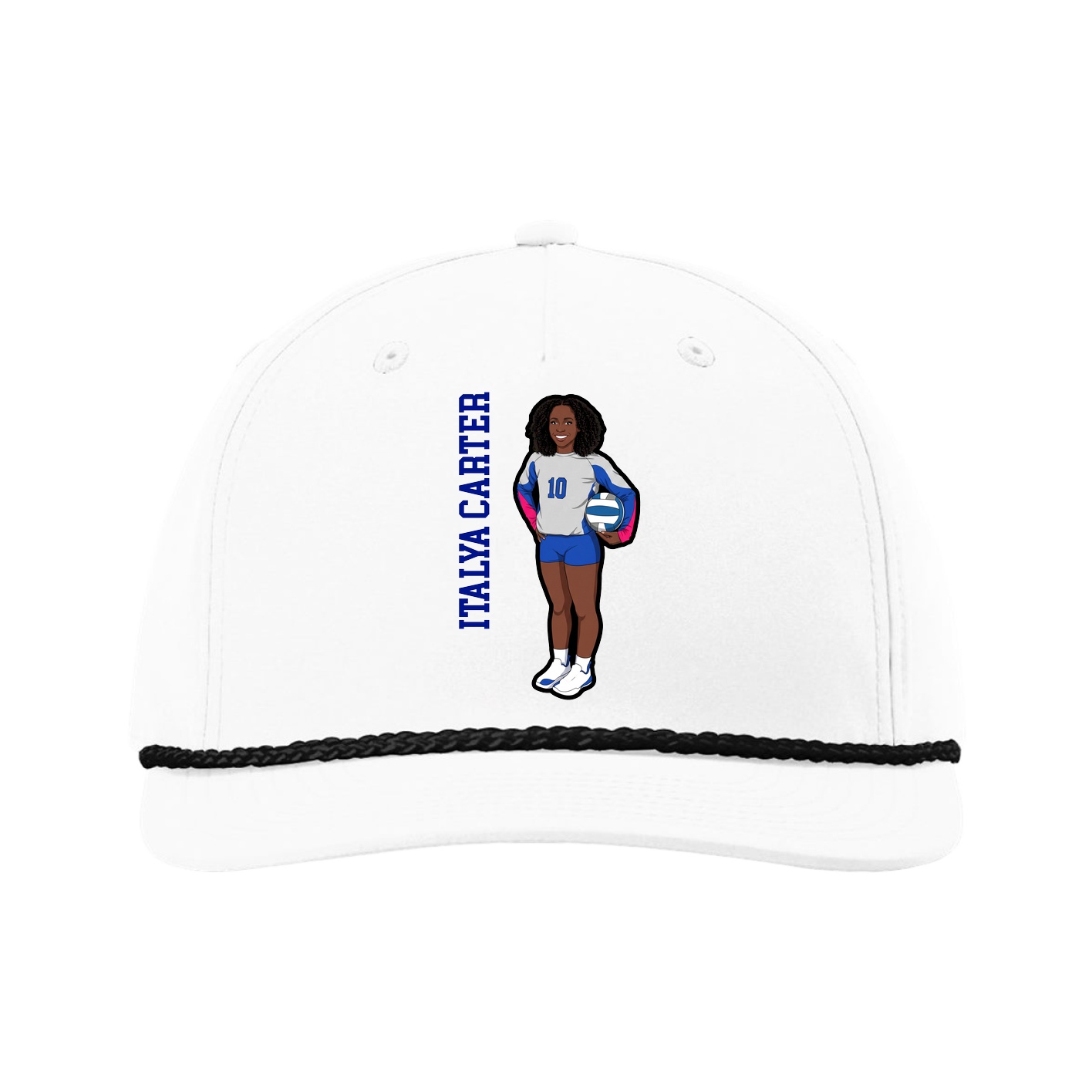 Five-Panel Classic Rope Cap — Name Vertical in White