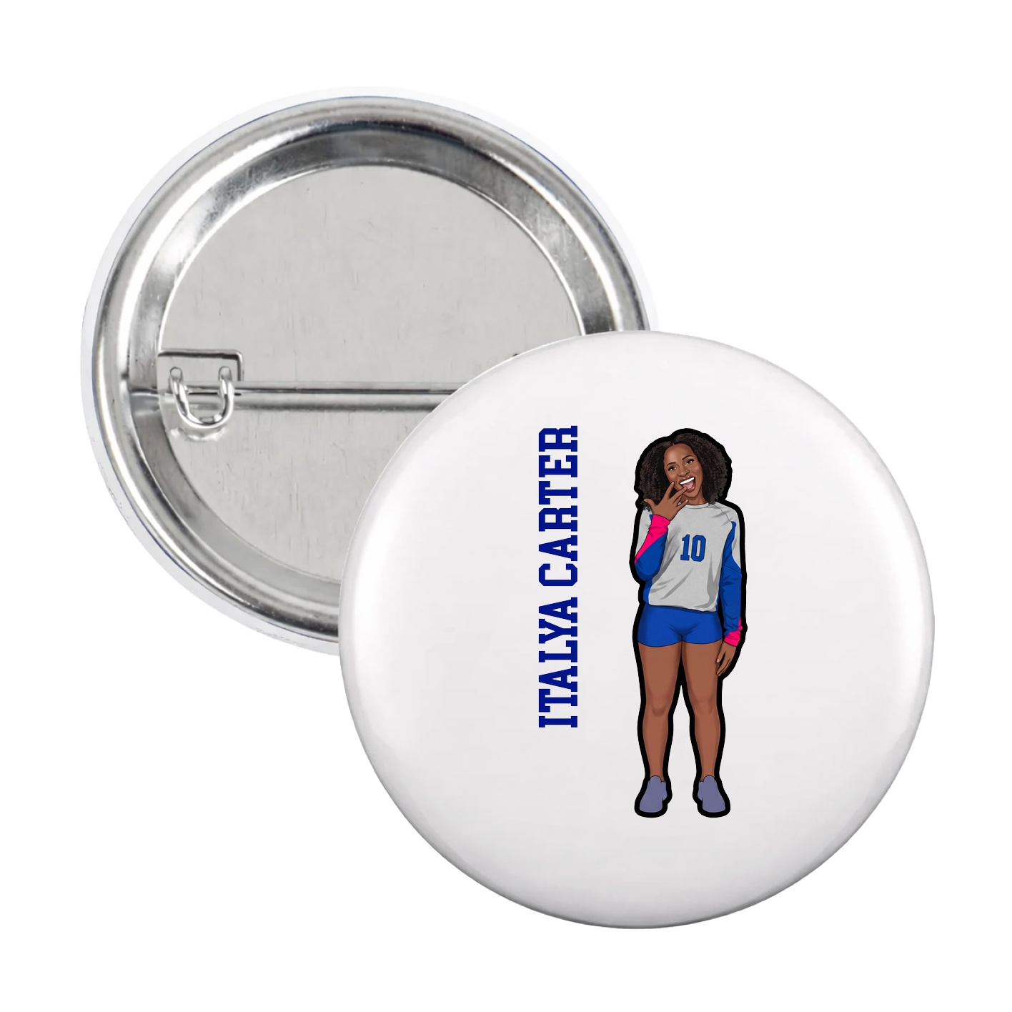 Game Day Button — Name Vertical in White