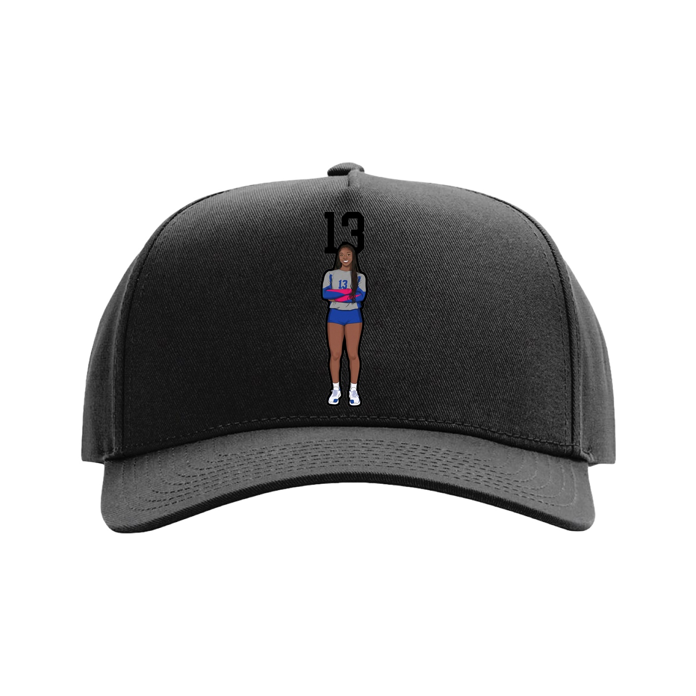 Full Fabric Five-Panel Champ Cap — Number Top in Black