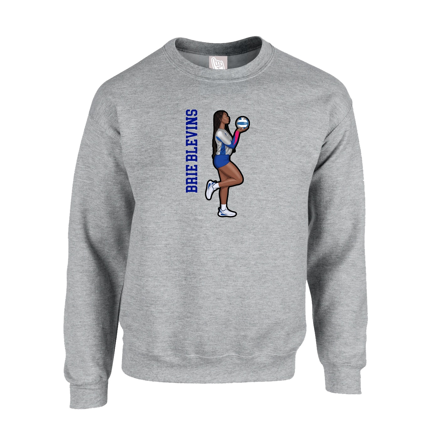 Fleece Crew — Name Vertical in Grey