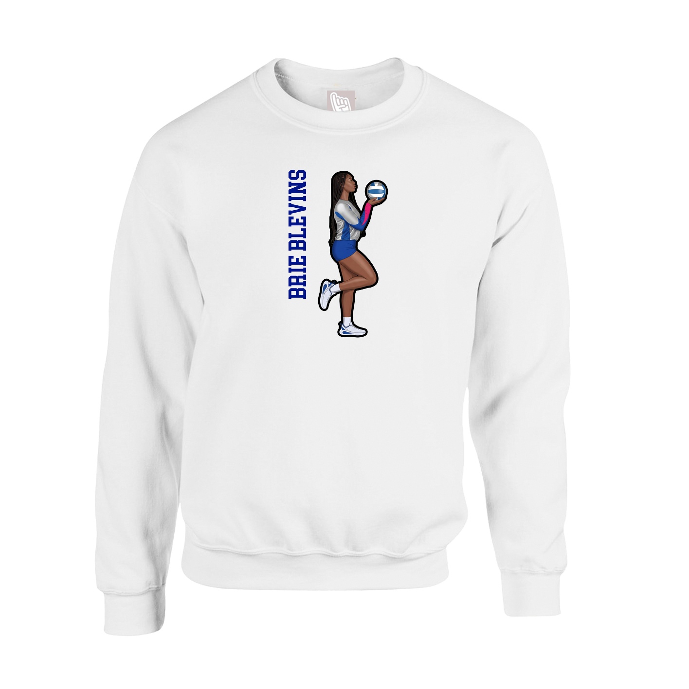 Fleece Crew — Name Vertical in White