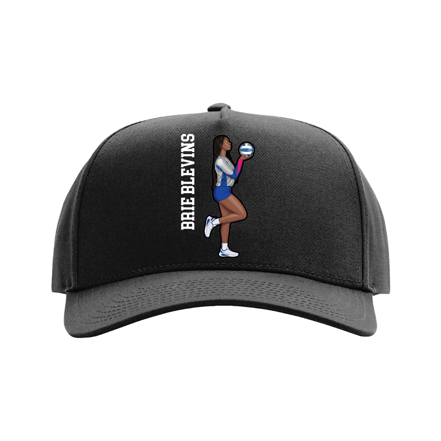 Full Fabric Five-Panel Champ Cap — Name Vertical in Black