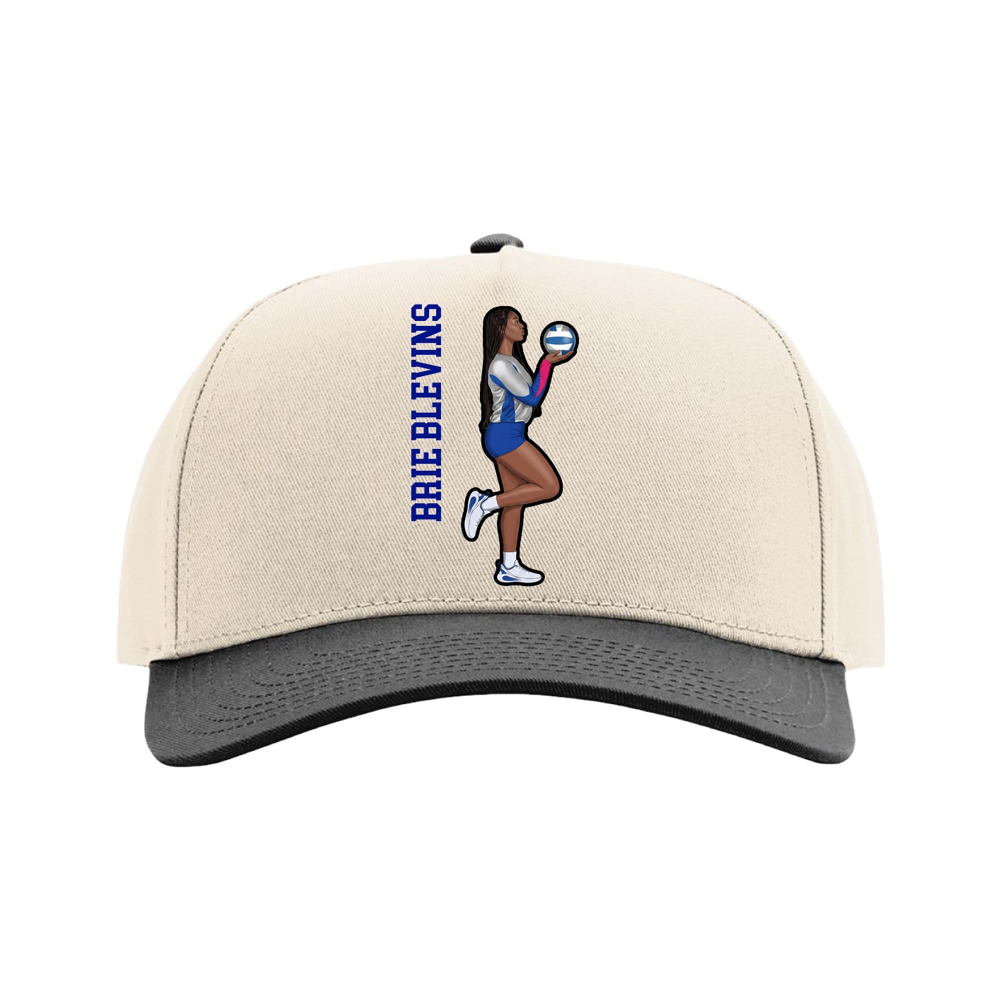 Full Fabric Five-Panel Champ Cap — Name Vertical in Cream/Black