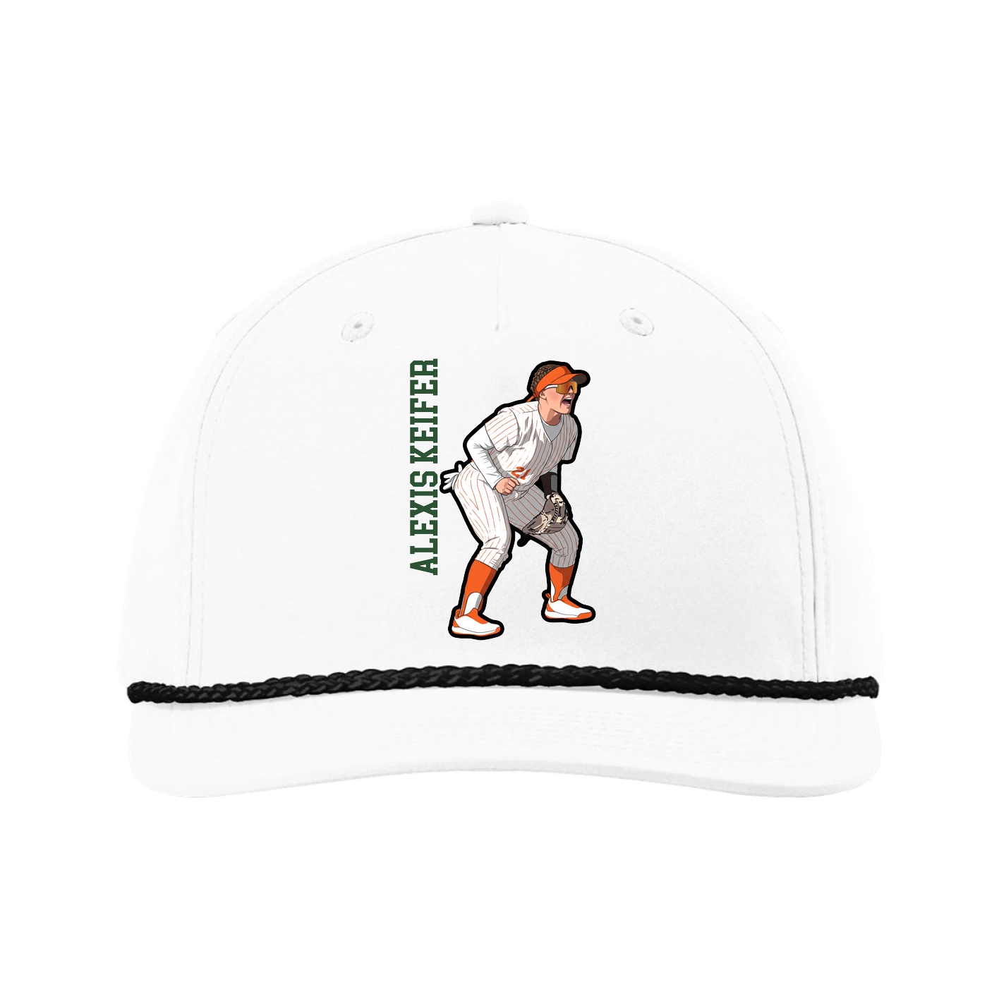 Five-Panel Classic Rope Cap — Name Vertical in White