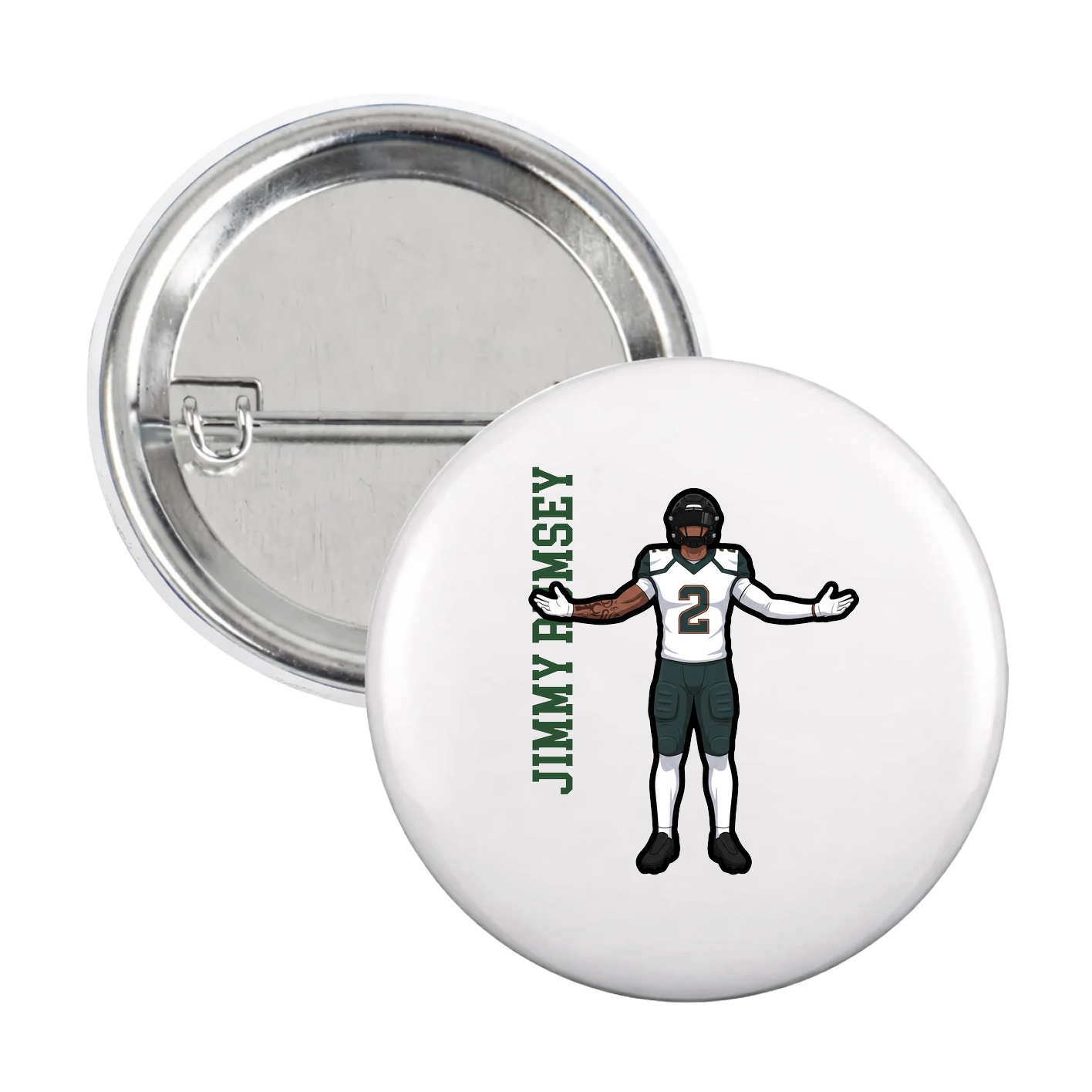 Game Day Button — Name Vertical in White