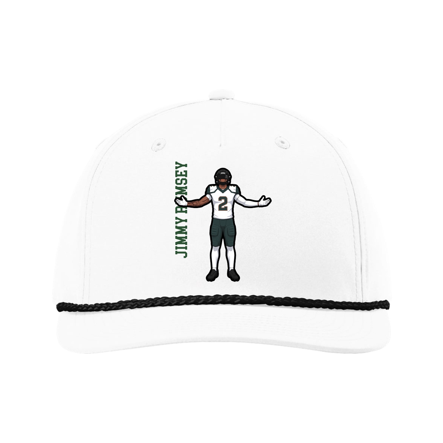 Five-Panel Classic Rope Cap — Name Vertical in White