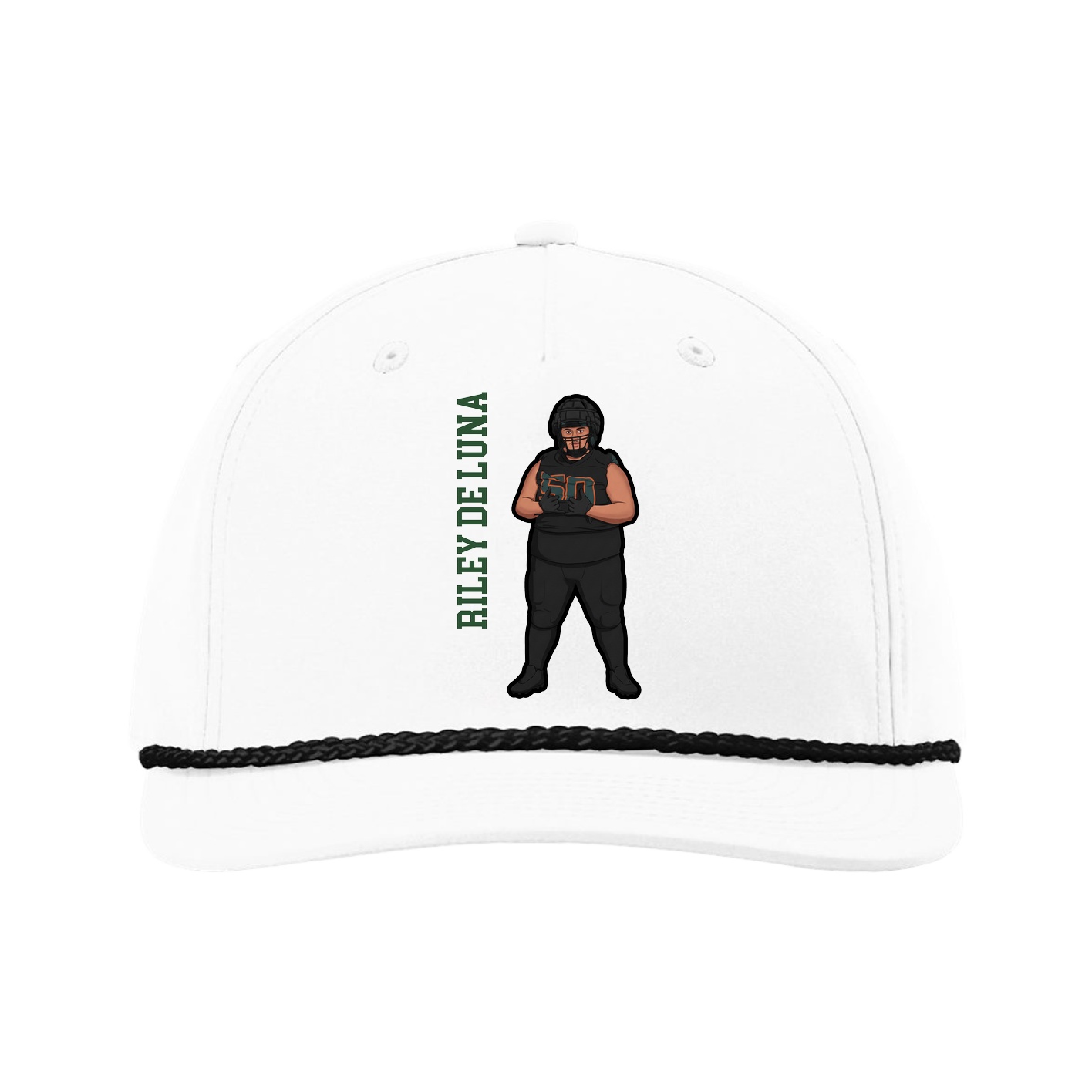 Five-Panel Classic Rope Cap — Name Vertical in White